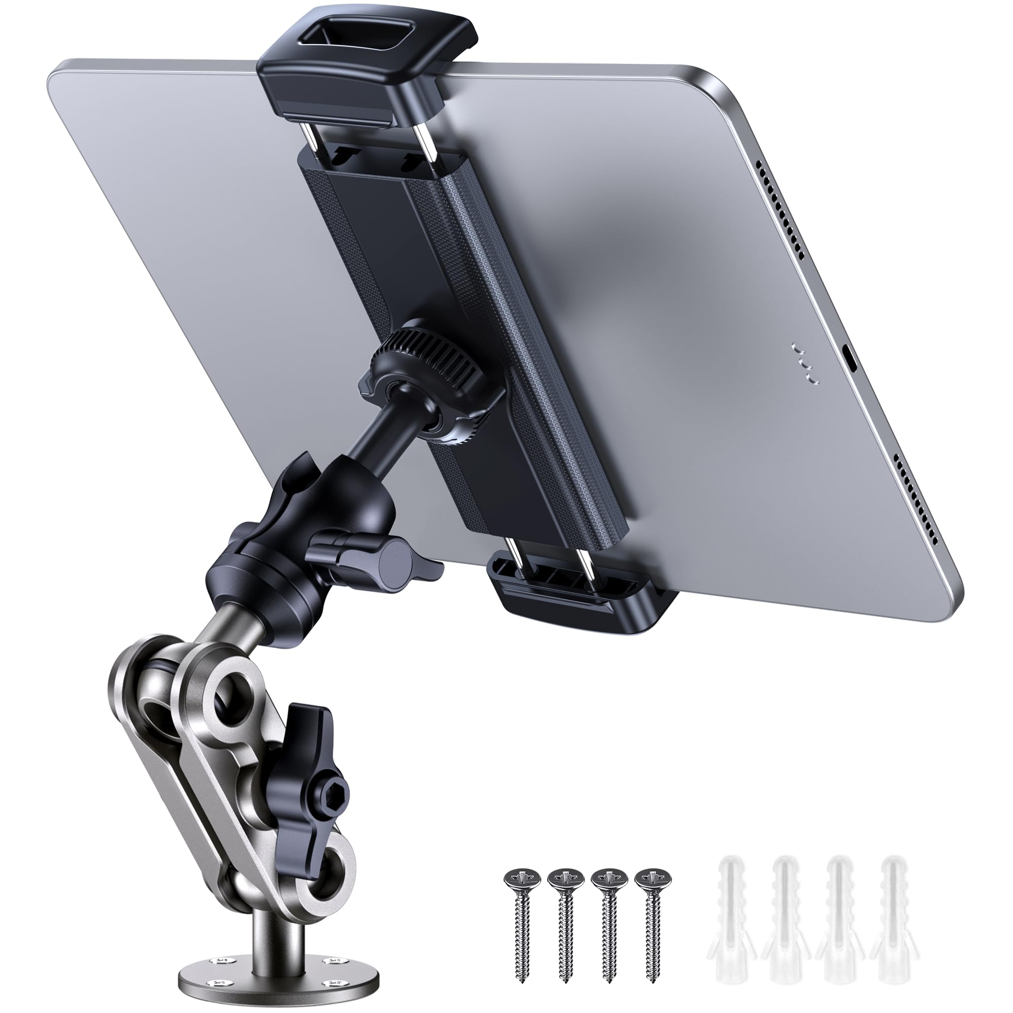 Uchwyt na tablet samochodowy, wytrzymały uchwyt na tablet do samochodów, regulowany 360° stojak samochodowy na tablet na ścianę lub ciężarówkę, odpowiedni do iPada Pro/Air/Mini/Galaxy Tab