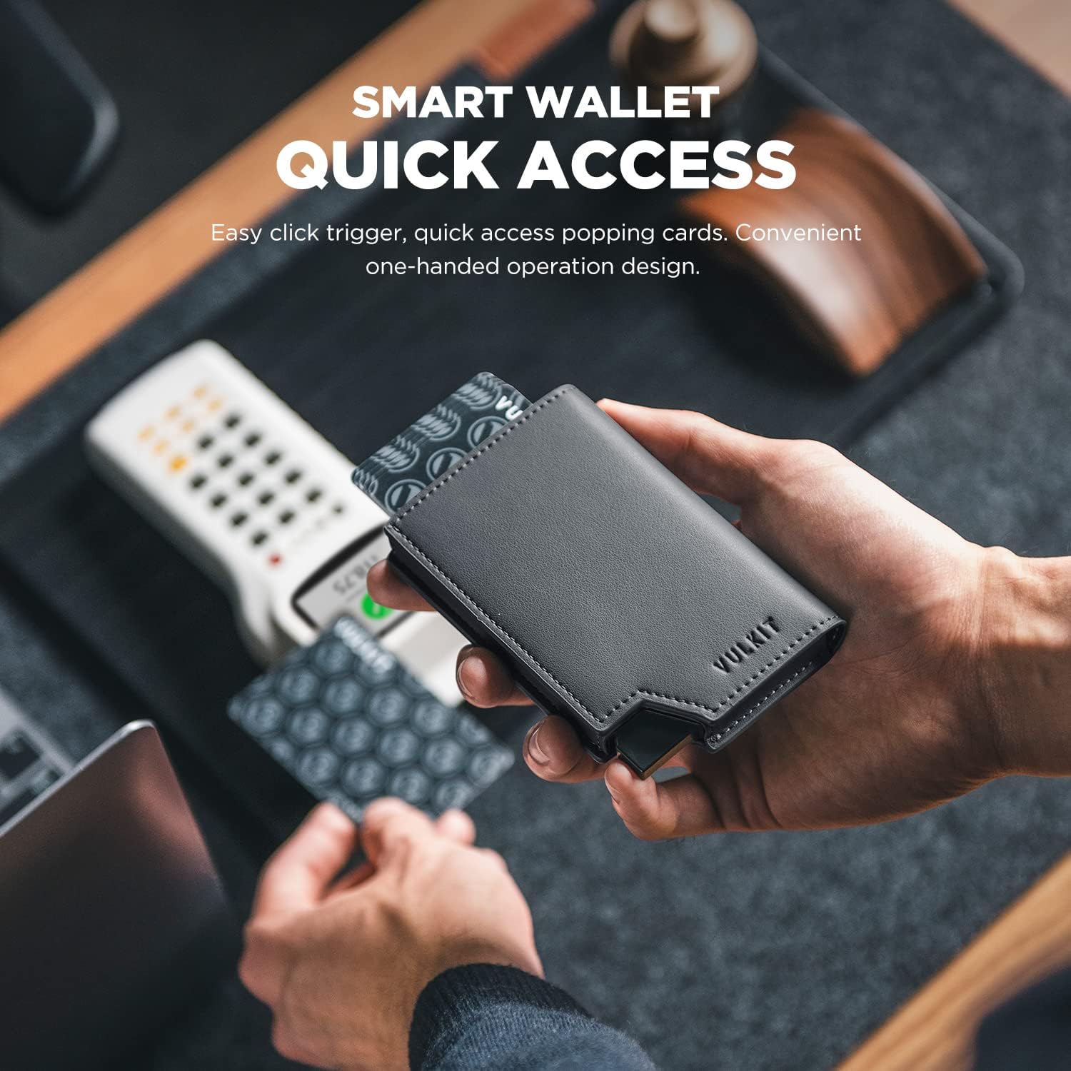 VULKIT Men's Wallet Minimalist Pop Up Card Holder RFID Blocking Magnetic Closure Leather Wallet with ID Window for Cash & Credit Cards Up To 11 Cards - Image 2