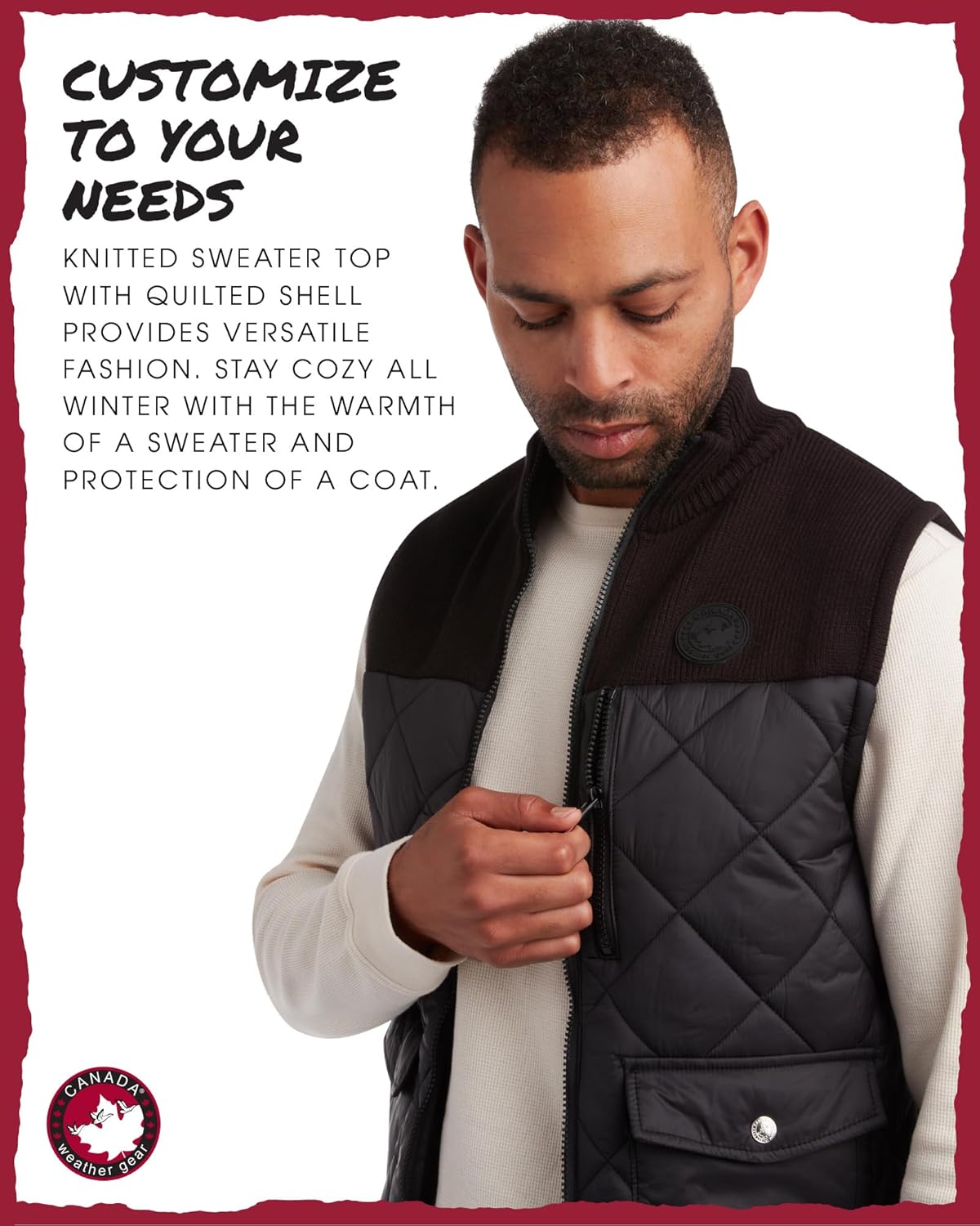 CANADA WEATHER GEAR Mens Puffer Vest - Water Resistant Windproof Insulated Quilted Puffer Vest for Men Zip Up Sweater Yoke - Image 2