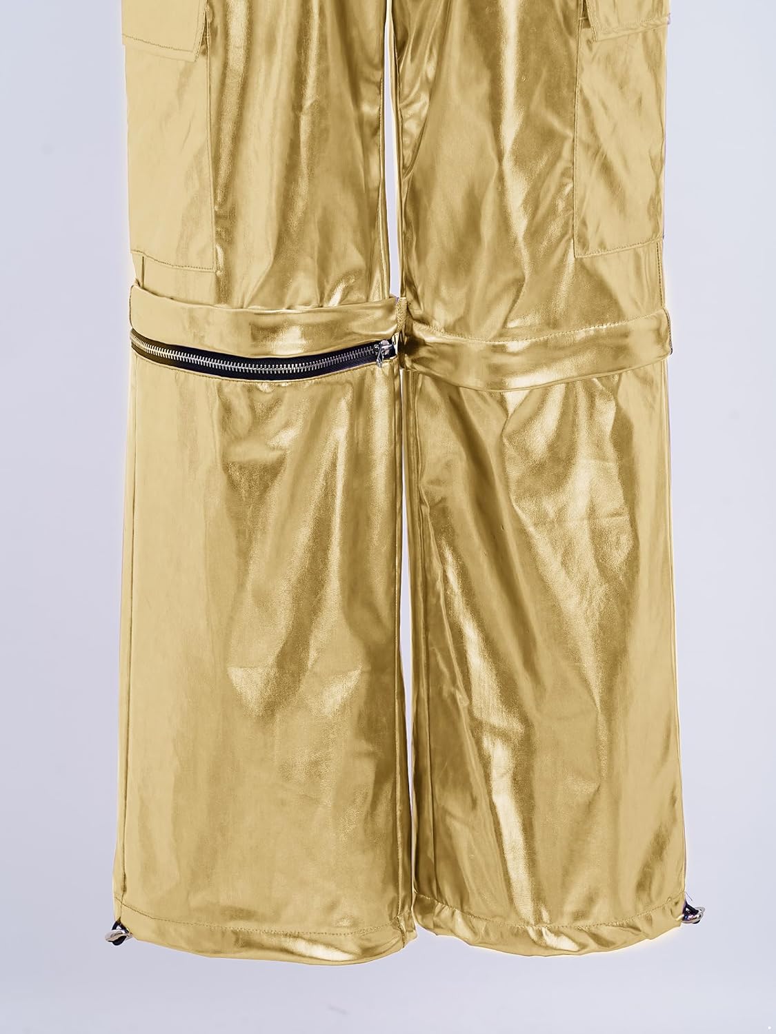 JEYPINMI Unisex Boys Girls Shiny Leggings with Pockets Metallic Cargo Pants Hip-Hop Dancewear Jazz Dance Trousers