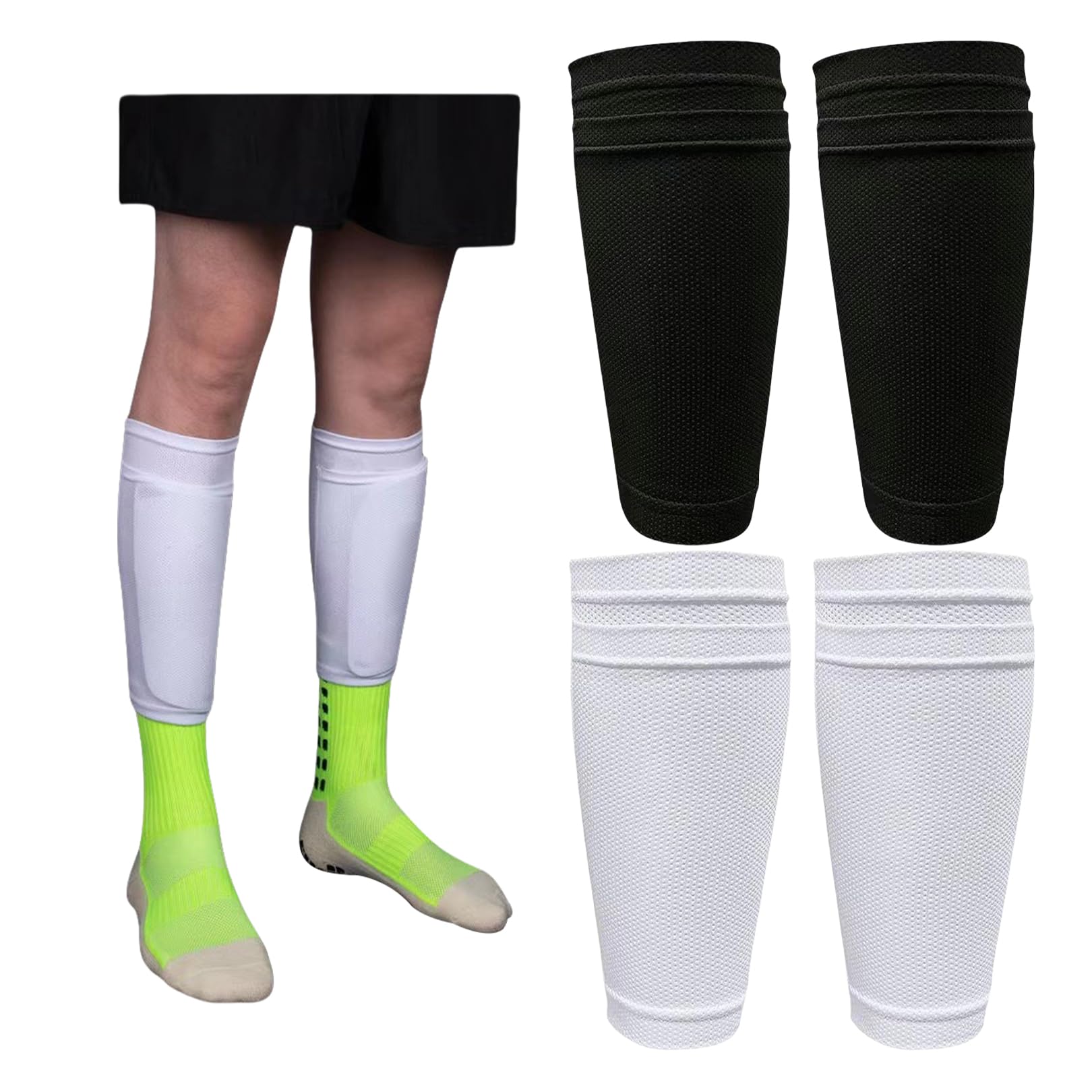 2 Paar Fußball-Schienbeinschoner Socken – Mit Einstecktasche, Atmungsaktiv, Für Kinder & Erwachsene