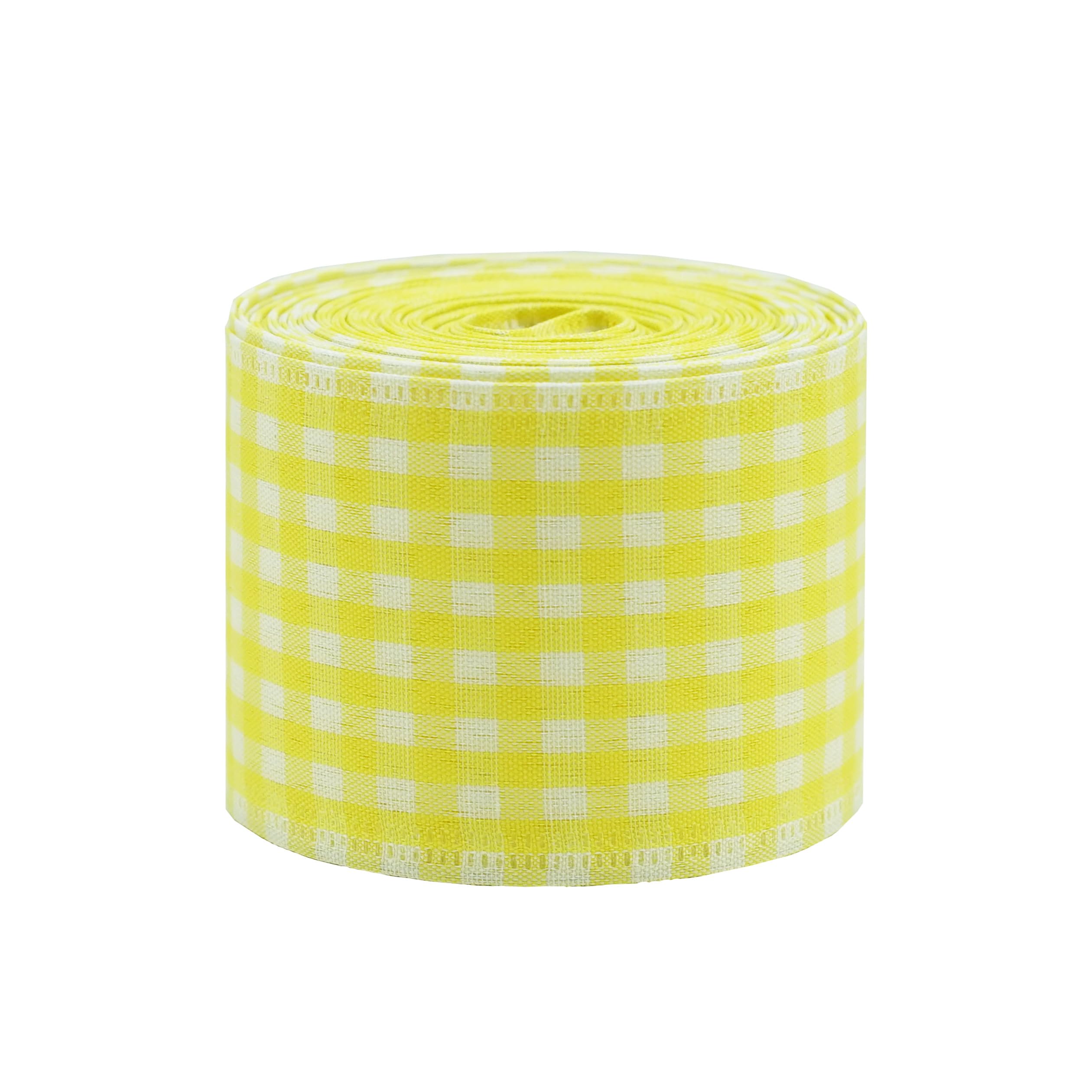 2" x 10 Yards Yellow Wired Edge Ribbon, Yellow and White Plaid Wired Ribbon for Wreath, Gift Wrapping for Home, Holiday Decor