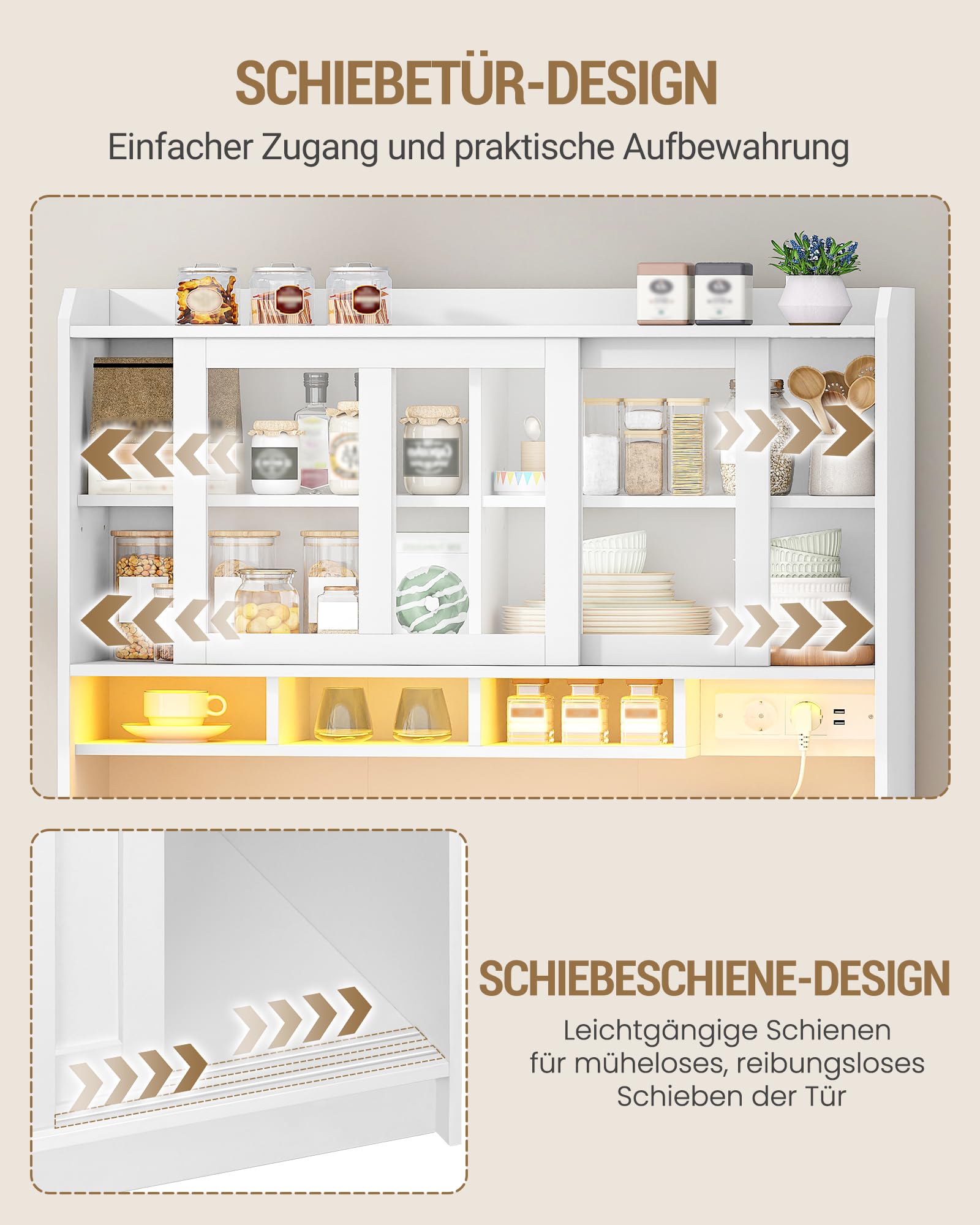 Hzuaneri Küchenschrank, Sideboard mit Arbeitsplatte und 3 Schubladen, Verstellbare Einlegeböden, Schiebetüren, für Küche oder Esszimmer, 40 x 100 x 185 cm, Weiß 0110203XEU