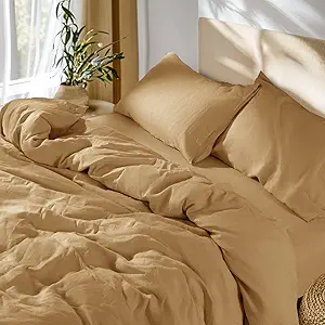 SONORO KATE 100% French Linen Duvet Cover King Size, Soft Breathable for Hot Sleepers, Moisture Wicking & Durable Cover Set - Zipper Closure & 4 Corner Ties Duvet Covers 3 Piece (Rust,King)