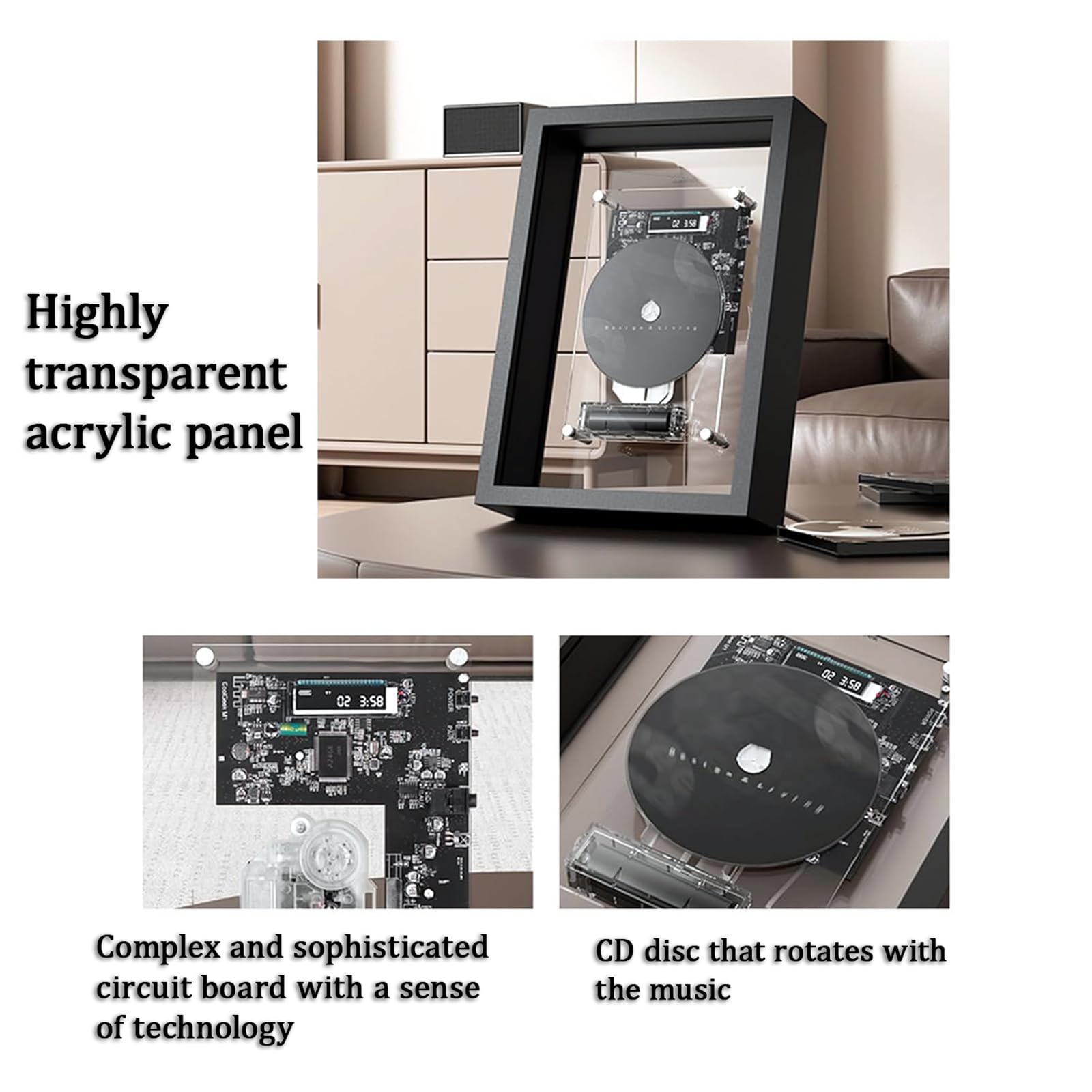 Lettore CD Music Frame, Lettore CD Da Parete Con Telecomando E Senza Altoparlanti, Bluetooth 5.0/Uscita AUX Da 3,5 Mm, Design Sofisticato, Per Galleria, Negozio, Casa, Ufficio, Corridoio