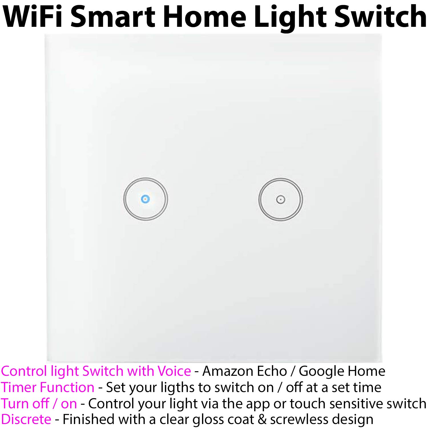 SMART HOME WiFi włącznik światła i zestaw żarówek | 4 x 10 W E27 Edison zimna biała lampa i podwójna bezprzewodowa ściana wylotowa płyta czołowa i pilot zdalnego sterowania | biały połysk szkło dotykowe | Echo Alexa sterowanie głosem | LED