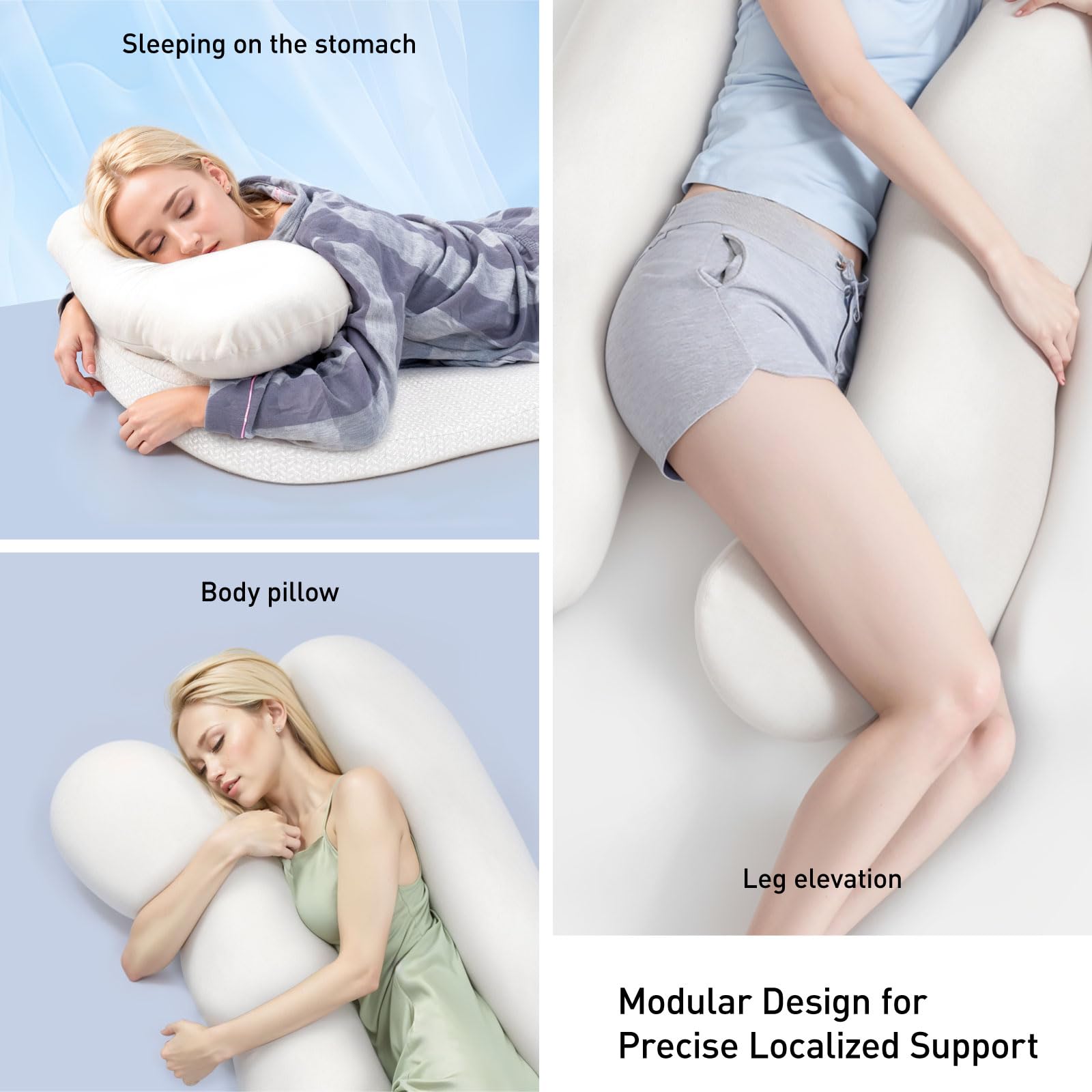 Almohada para dormir de lado con túnel de brazos, zona de apoyo para el alivio del dolor de hombros, sistema de almohada corporal para adultos, almohada ergonómica para dormir de lado (blanco)
