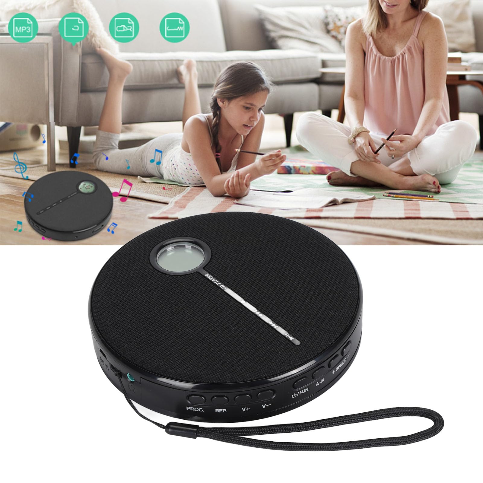 Lettore CD, Lettore Musicale CD Portatile Bluetooth 5.0 con Batteria Ricaricabile da 2000 MAh, Altoparlante Esterno per Casa Auto