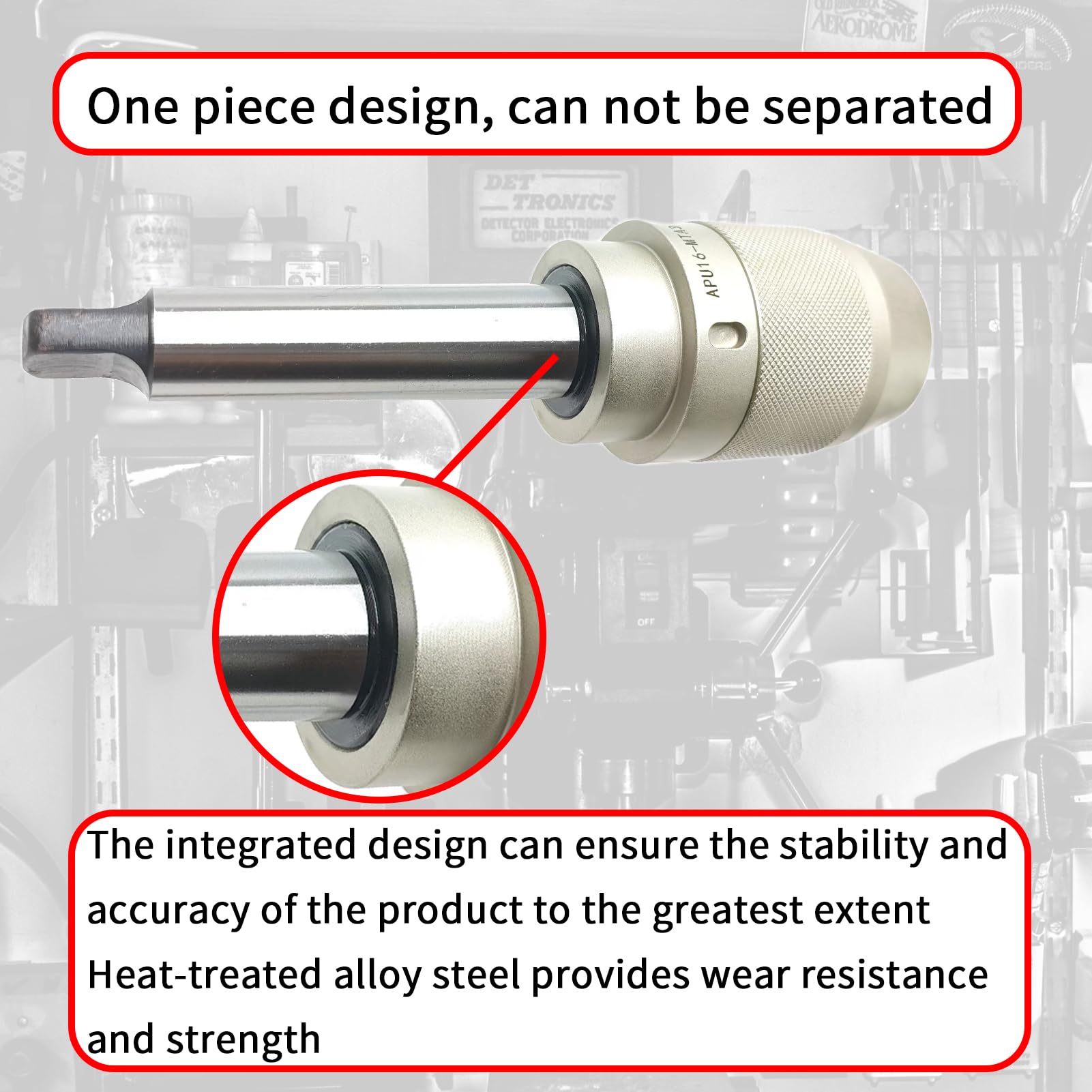 MT3 Portabrocas sin llave, 1/8 pulgadas - 5/8 pulgadas (3-16 mm), mandíbulas recubiertas de titanio, vástago integral, llave inglesa APU16, portabrocas autoajustable resistente