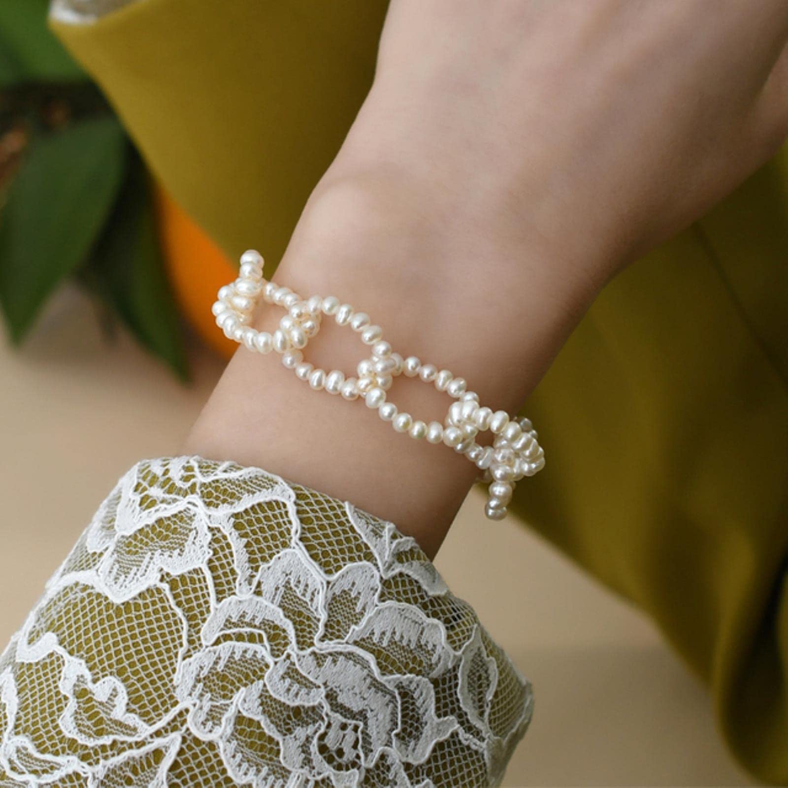 SALAN Collana di Perle d'Acqua Dolce Naturale 925 Gioielli di Moda Braccialetto d'Argento per I Regali delle Donne
