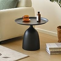 Vista 3 de Side Coffee Table Set, Living Room Small Round End Table, Metal Nesting Tables Pedestal Tables Sofa Side and Bedside Console Table, Matt Black