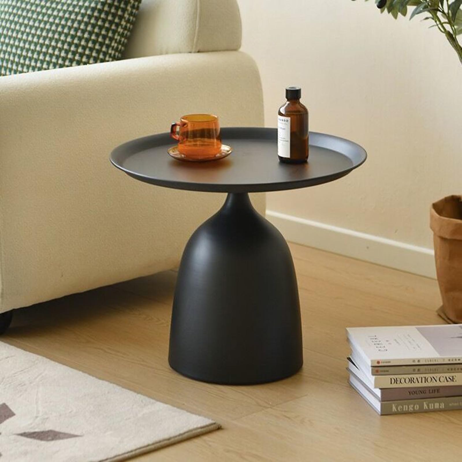 Juego de mesa auxiliar lateral, mesa auxiliar redonda pequeña para sala de estar, mesas anidables de metal, mesas de pedestal, mesa auxiliar para sofá y mesa de consola de noche, negro mate 2