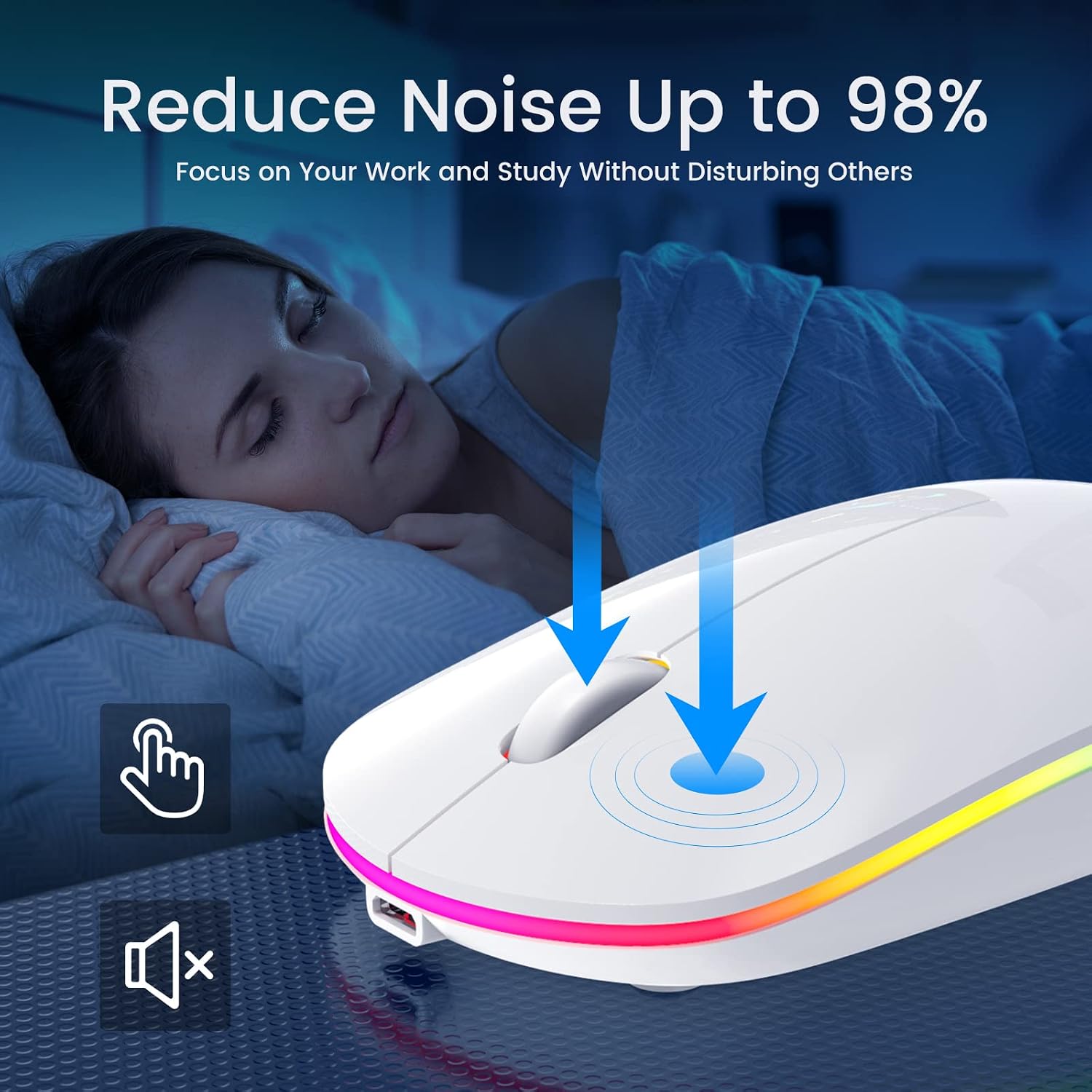 LODVIE Wireless Mouse, Rechargeable Wireless Mouse RGB Backlit - [2023 Upgraded] 2.4G Quiet Slim Wireless Mouse for Laptop, USB Cordless Computer Mouse for Notebook, Mac, PC, Laptop, Chromebook