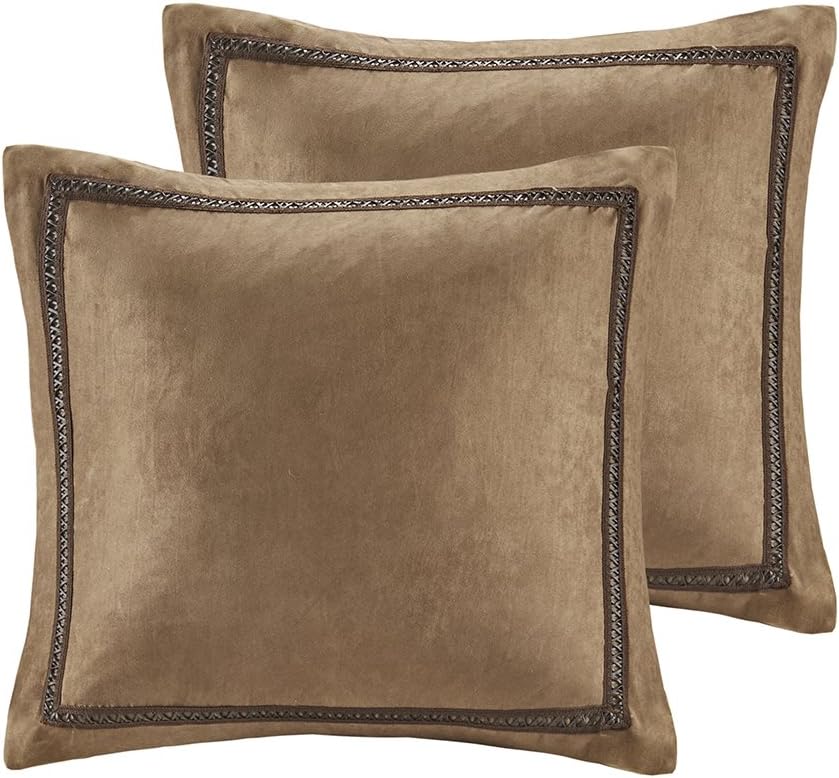 Woolrich Hadley Single Euro Sham Micro Suede with Leather Accent, Super Soft -European Square Decorative Pillow Cover, Hidden Zipper Closure (Pillow Insert NOT Included), 26"x26", Bark