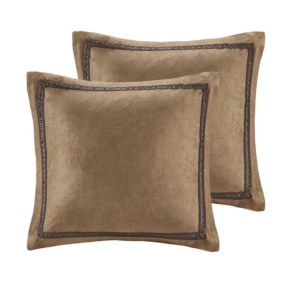 Photo 1 of ***MISSING PARTS***Woolrich Hadley Single Euro Sham Micro Suede with Leather Accent, Super Soft -European Square Decorative Pillow Cover, Hidden Zipper Closure (Pillow Insert NOT Included), 26"x26", Bark