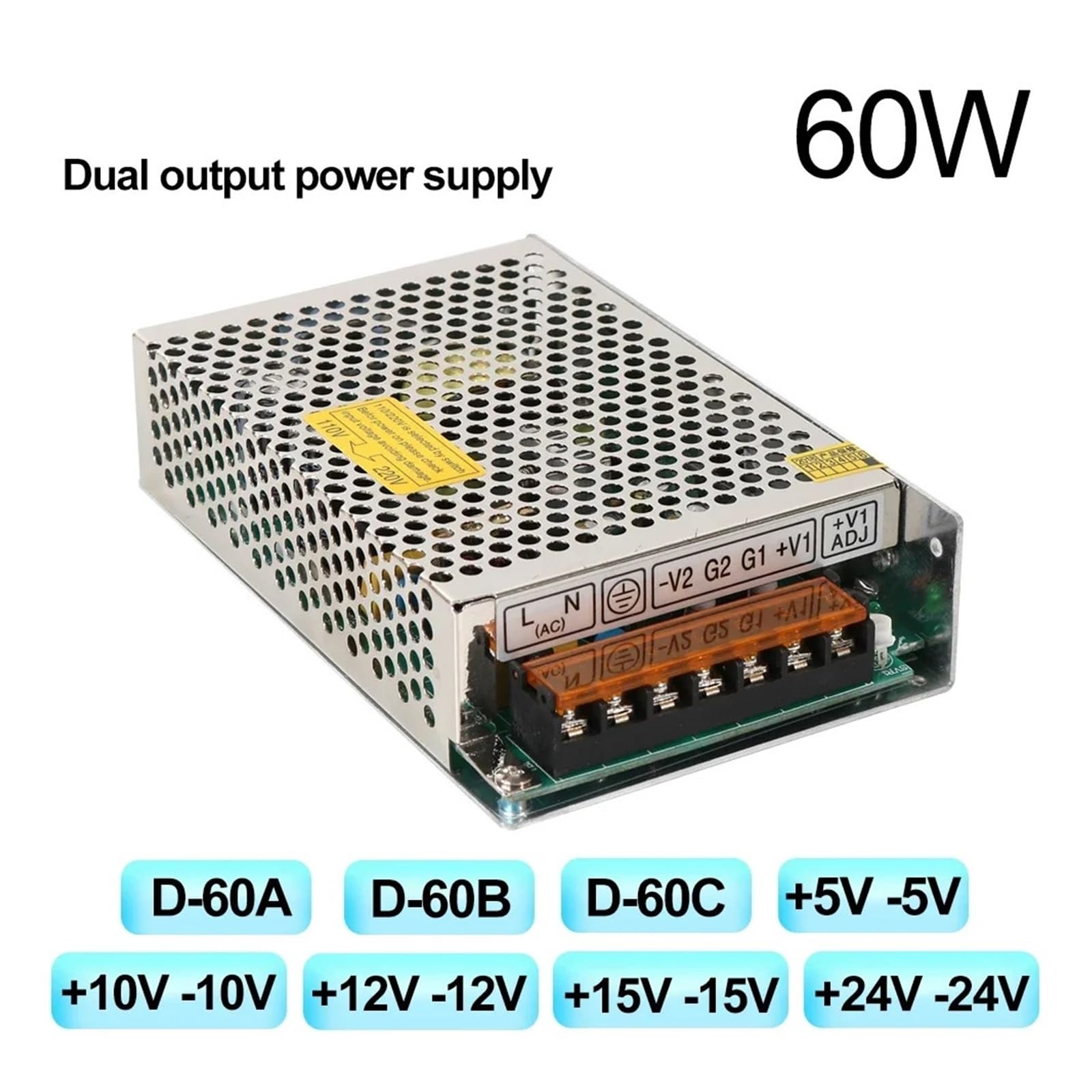 50W 60W 75W Dual-Netzteil D-60A 60B 60C +5V-5V +10V-10V +12V-12V +15-15V +24V-24V AC-DC-Schaltnetzteil D-50 D-75(D-60A 5V4A 12V 3A)