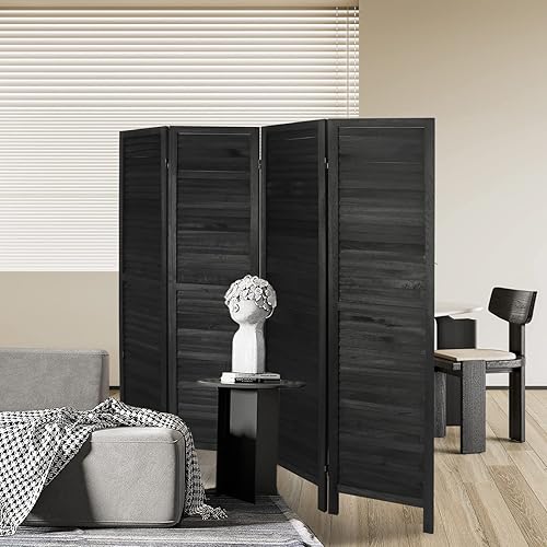 Miniatura 8 de ECOMEX Divisor de habitación de madera de 4 paneles de 5.6 pies de alto, paneles de pantalla de privacidad plegables, pared divisora de habitación,