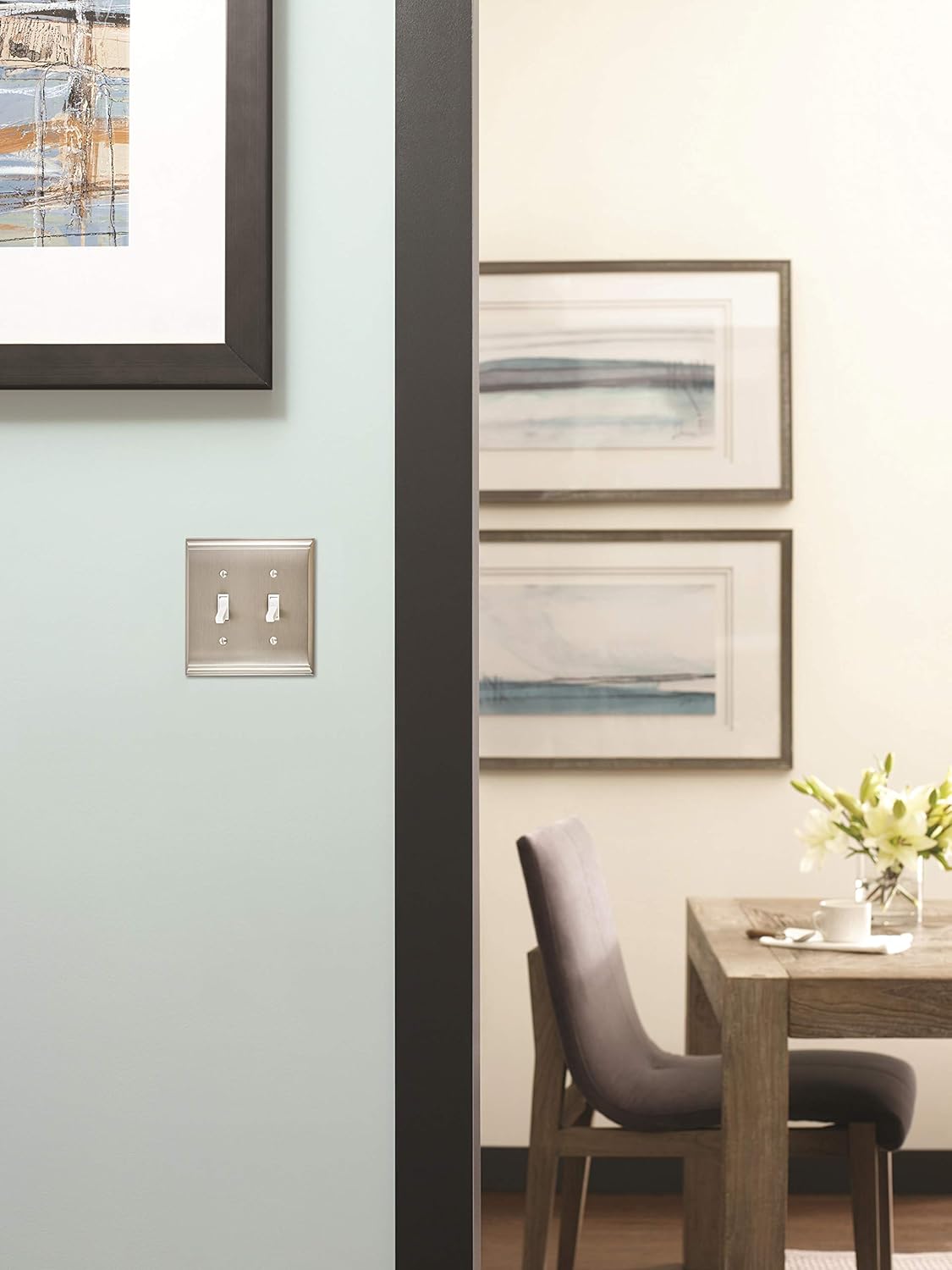 Amerock | Wall Plate | Satin Nickel | 2 Toggle Switch Plate Cover | Candler | 1 Pack | Light Switch Cover