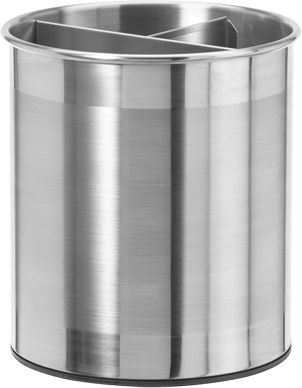 Jumbo Stainless Steel Rotating Utensil Holder with Removable Divider - Stylish kitchen cooking utensil organizer. Height 7.5".