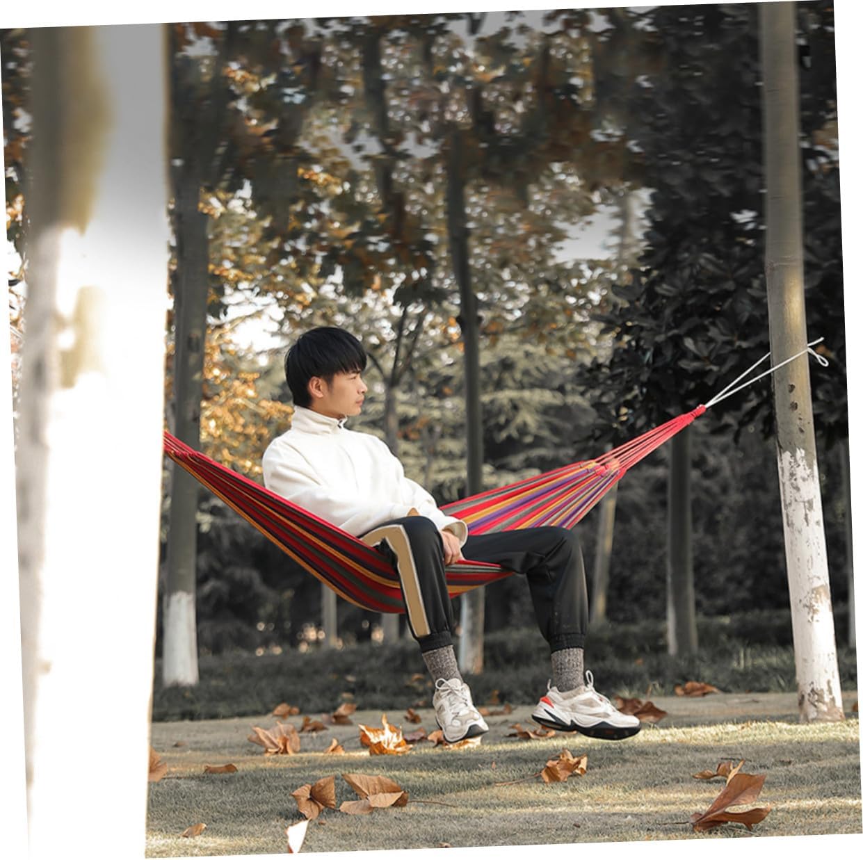 DOITOOL Single Hammock Outdoor Camping Swing Chair Red Canvas Anti-Rollover Leisure Hammock for Summer Beach and Backpacking