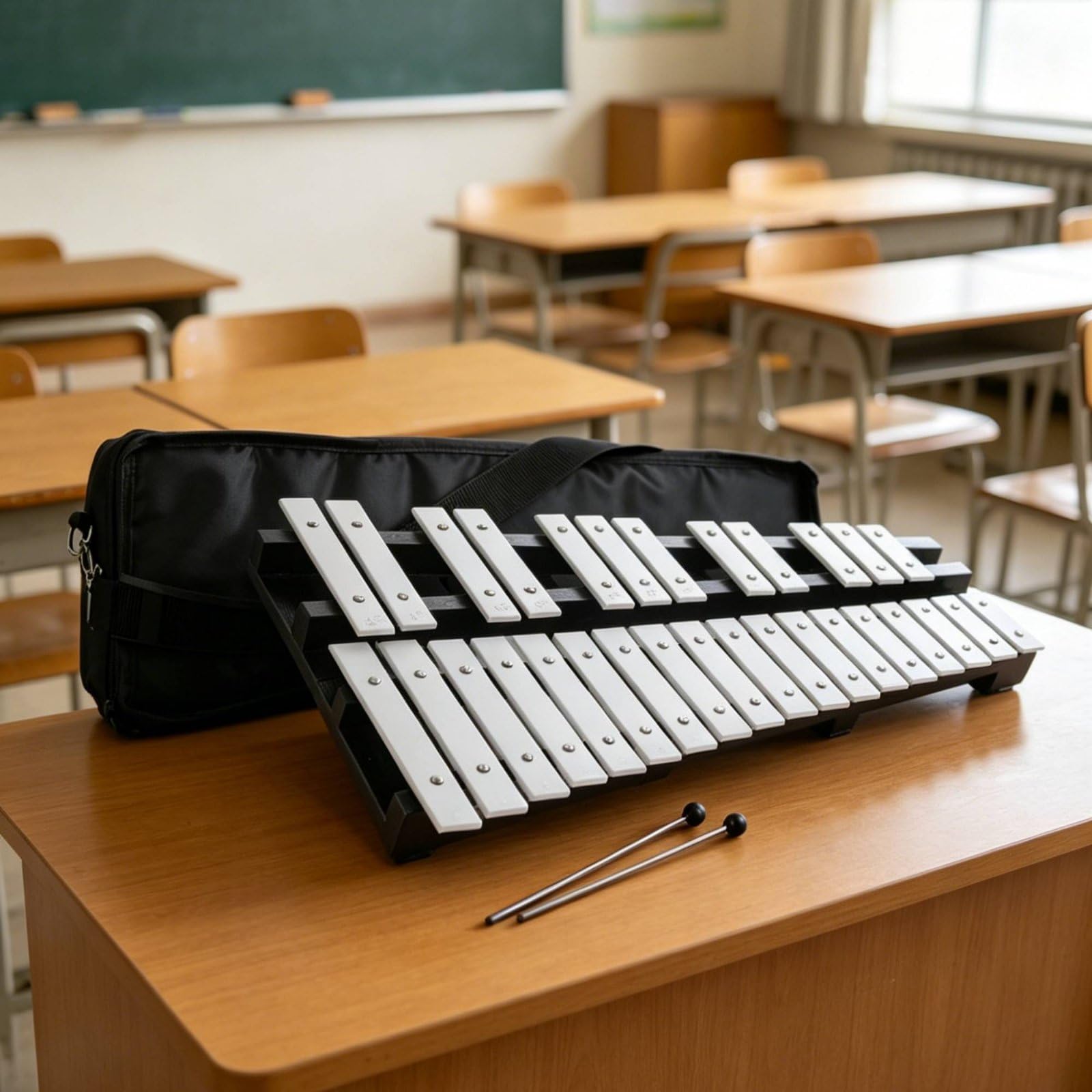 Qianly Glockenspiel Faltbares Xylophon Metallophone Percussion Instrument Lernspielzeug Aluminium Klangplatten Klare Töne mit Tragetasche für Kindergarten Musikaktivitäten Üben Unterwegs