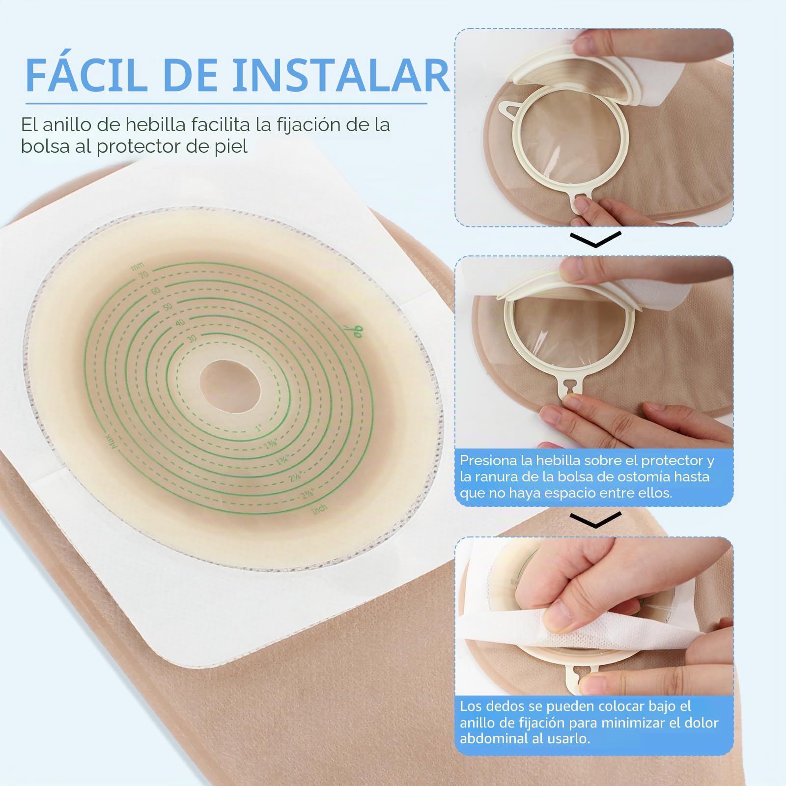 Bolsa para ostomía 2 piezas drenable con cierre 70 mm, 22 piezas suministros colostomía ileostomía