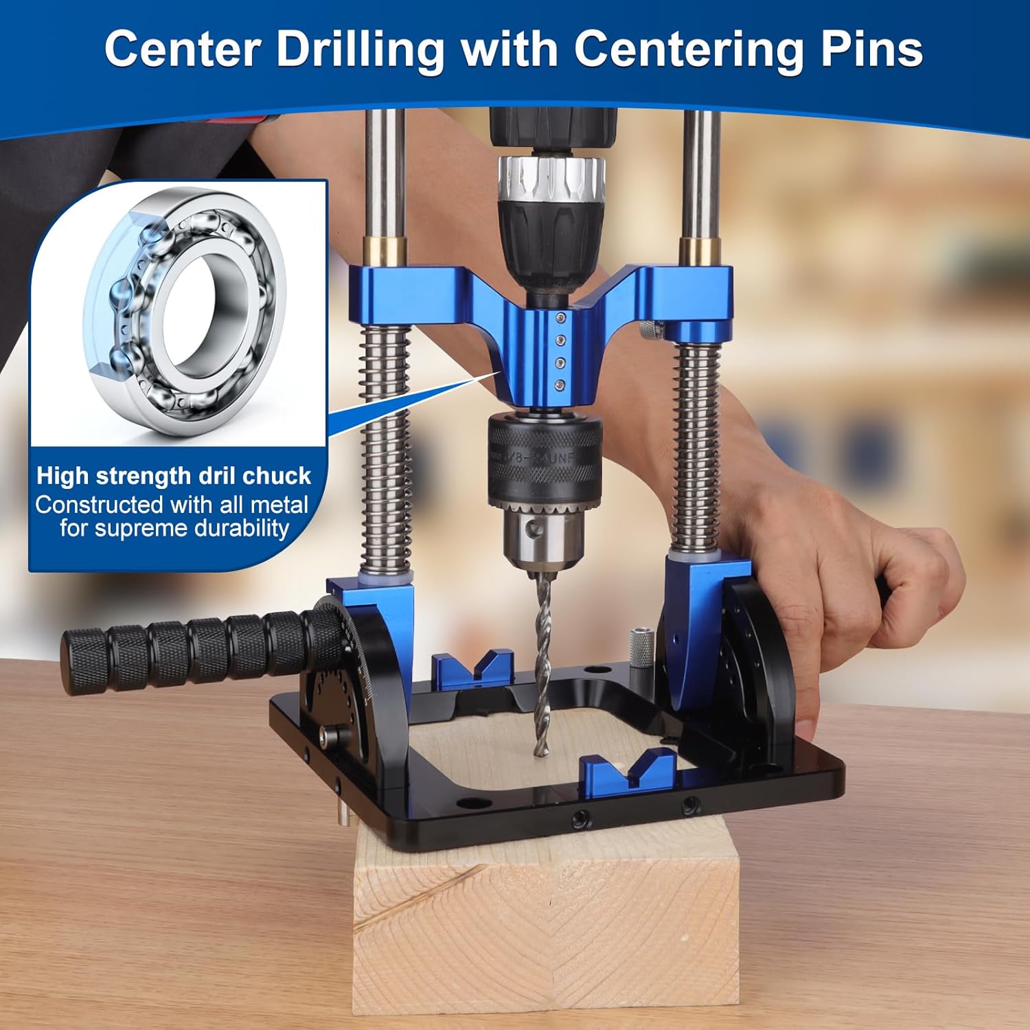Upgraded Portable Drill Guide, Adjustable 0°to 60°Multi Angle Drill Guide for Straight Holes, Drill Press Adapter for Hand Drill, with 1/2" Chuck, Key, Guide Rod Precision Drilling Jig,Heavy-Duty