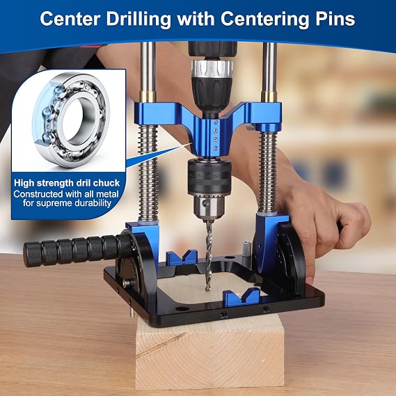 Upgraded Portable Drill Guide, Adjustable 0to 60Multi Angle Drill Guide for Straight Holes, Drill Press Adapter for Hand Drill, with 1/2 Chuck, Key, Guide Rod Precision Drilling Jig,Heavy-Duty
