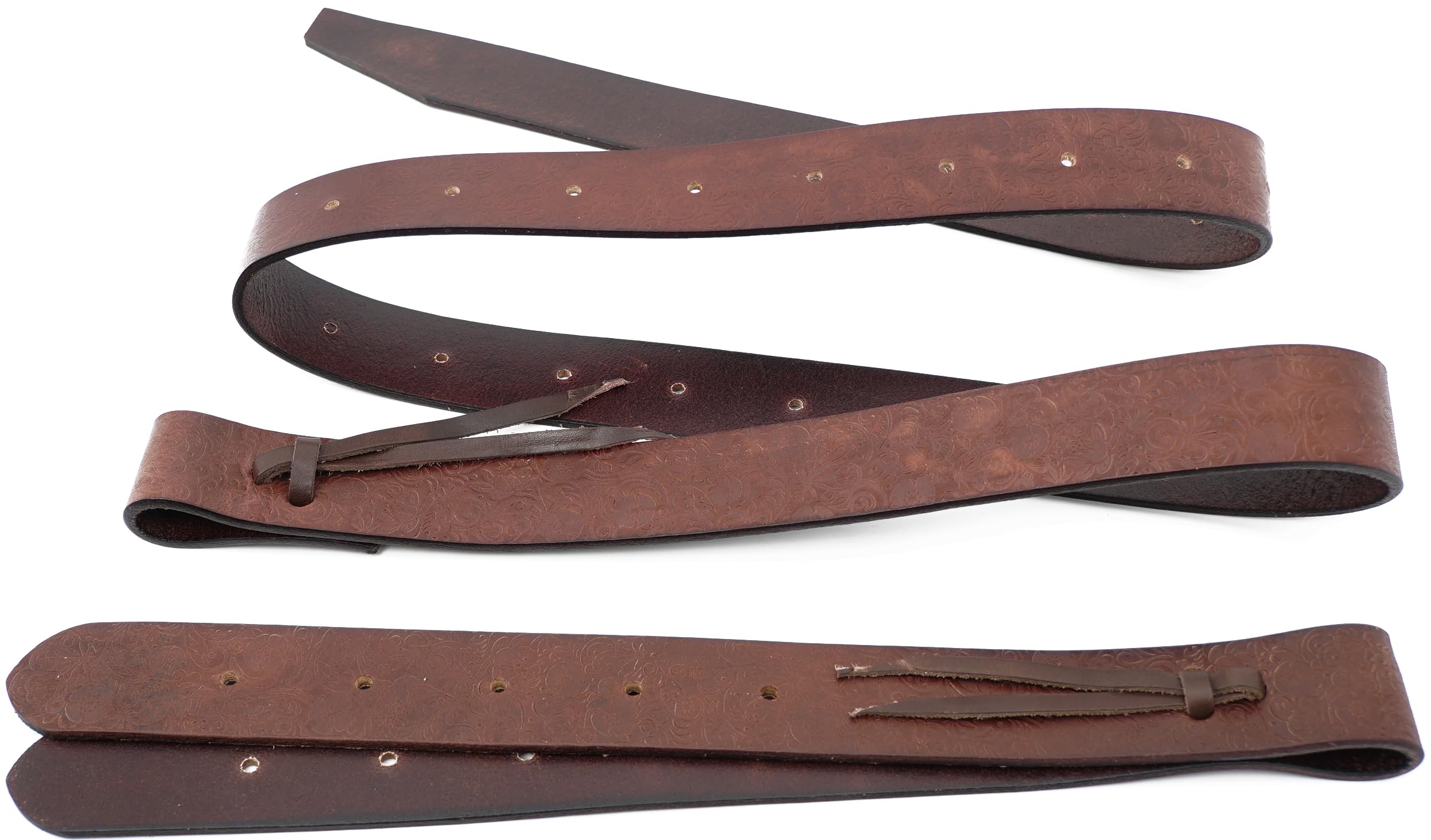 Jeereal Heavy Oiled Leather Latigo(1.75" x 68.5"), Off Billet Cinch Straps Set for Western Horse Saddle Floral Hand-Tooled: Rich Brown