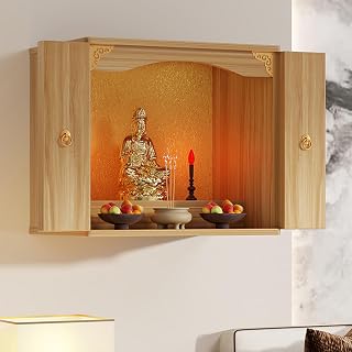 Genérico Mesa de meditación pequeña para estatuas de Buda, Plataforma de Madera para exhibición de Altar, decoración Espiritual para Fotos y Recuerdos, Color Amarillo, 60 x 40 cm (23,6 x 15,7 Pulgada