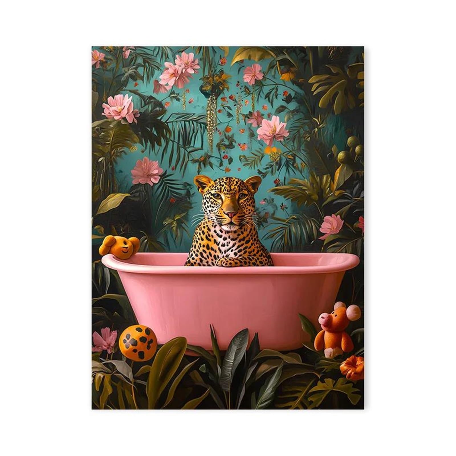 Xenite P Wall Art Canvas Rints Colorful Tiger Cheetah Black Cat In Bathtub Wall Art Canvas Ainting No Frame Abstract Ink Animals Rints Osters Home Decor(,20X30cm)