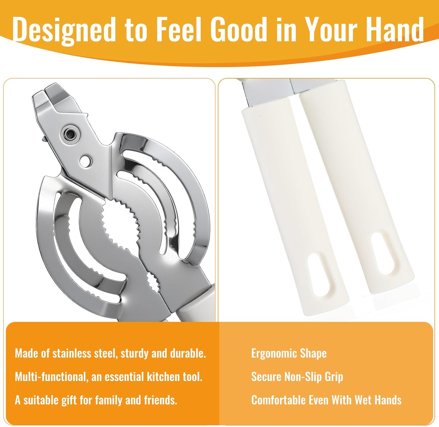 Universal Can & Jar Opener – Easy Twist Bottle Opener for Small & Large Lids, Jar Openers Top Rated for Seniors Effortless Grip for Weak Hands & Seniors, White