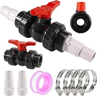 1,5 Zoll Kugelhahn mit Schlauchverbinder, PVC Absperrhahn Pool Absperrventil Set, 2 Schlauchtülle 32-38mm, Poolschlauch Verbinder Pool Adapter Poolventil Ventil Kugelventil, 4 Klemmen & 2m Dichtband