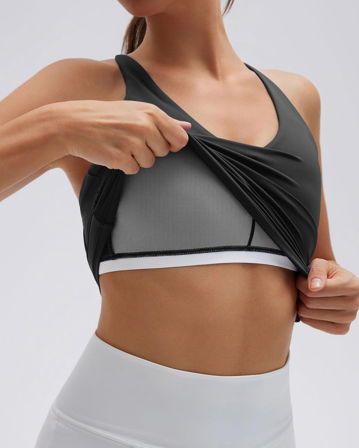 SUUKSESS V Neck Padded Longline Sports Bras Workout Open Back Tank Tops - Image 4