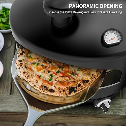 Miniatura 3 de Horno de pizza de 16 pulgadas para exteriores, horno de pizza a propano con piedra de cordierita, termómetro integrado, a gas para patio trasero y