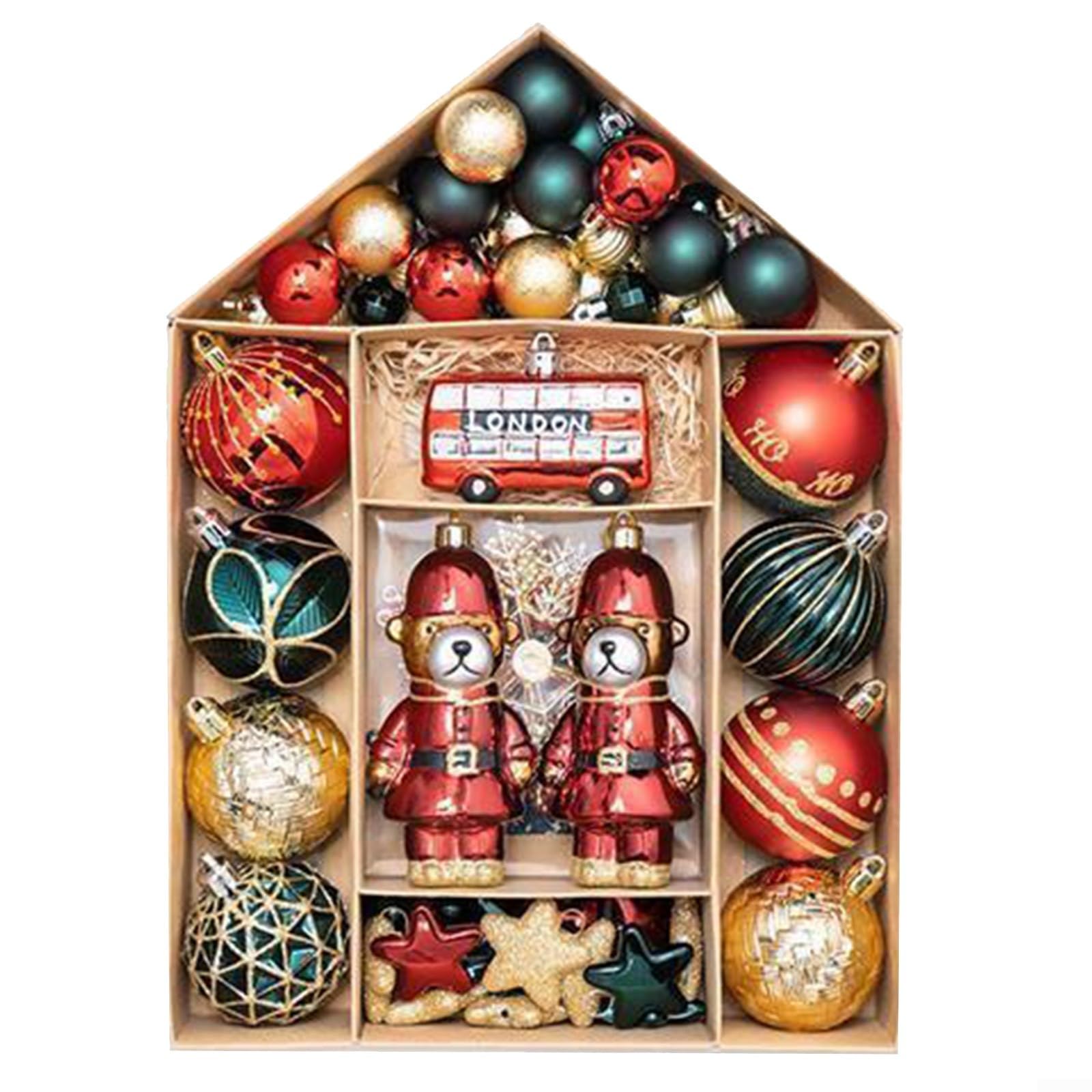 Lot complet de 70 boules décoratives pour sapin de Noël et événements (rouge, vert, doré)