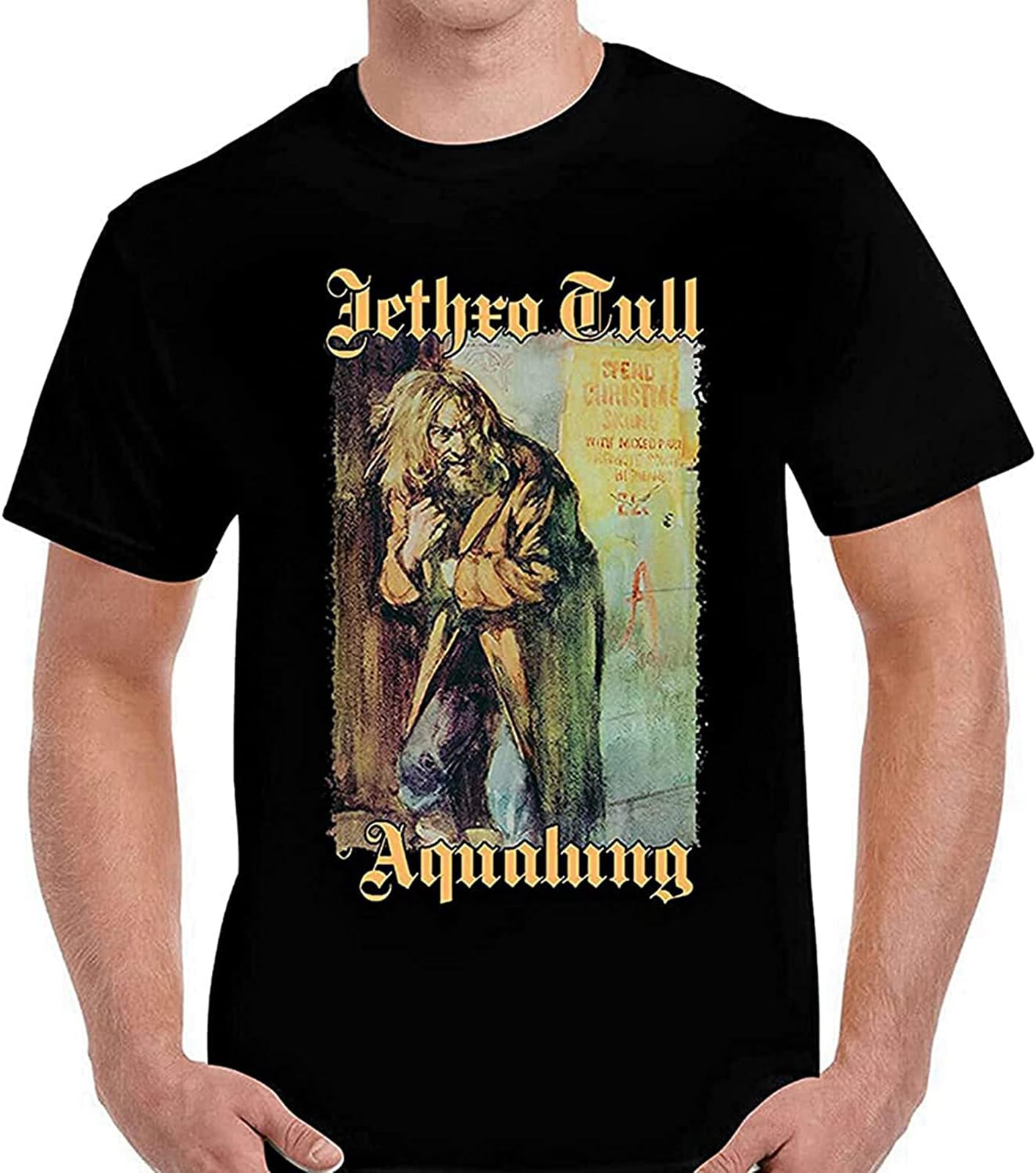 Yuwang Men's Black Jethro Tull Aqualung T-Shirt Cotton Tee - M