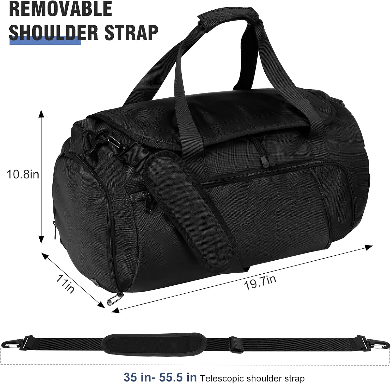 Gym Bag for Men Women With Shoe Compartment & Wet PocketWater Resistant Sports Gym Bag 、shoulder bag、messenger bag Carry On Duffel Bag forWeekend Overnight Traveling (black) - Image 2