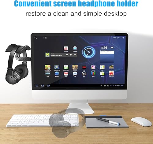 Miniatura 5 de Soporte de monitor para auriculares y auriculares, soporte ajustable para auriculares, soporte de gancho fuerte adhesivo en el monitor, organizador