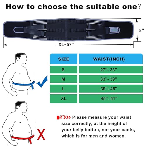 Miniatura 9 de Soporte de espalda para hernia de disco, alivio del dolor de espalda baja, tensión, cinturón de soporte lumbar ajustable, con 6 estancias