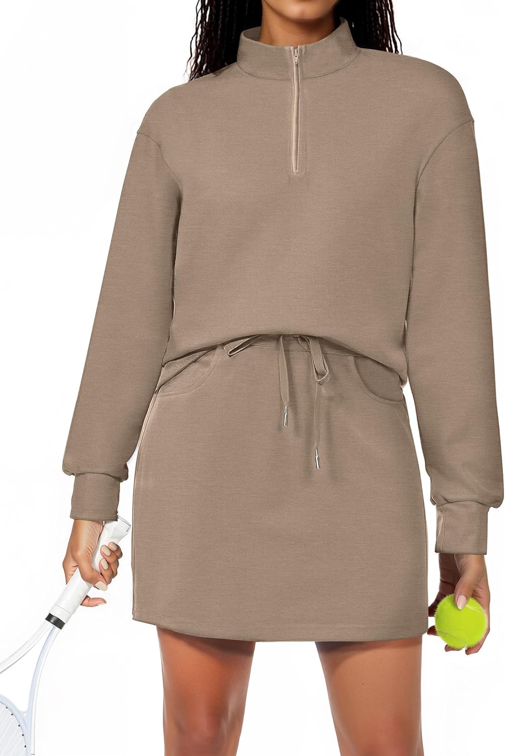 SHESHOW 2 Piece Skirt Sets for Women Tennis Skorts Quarter Zipper Sweatshirt Matching Set Tracksuit with Pockets