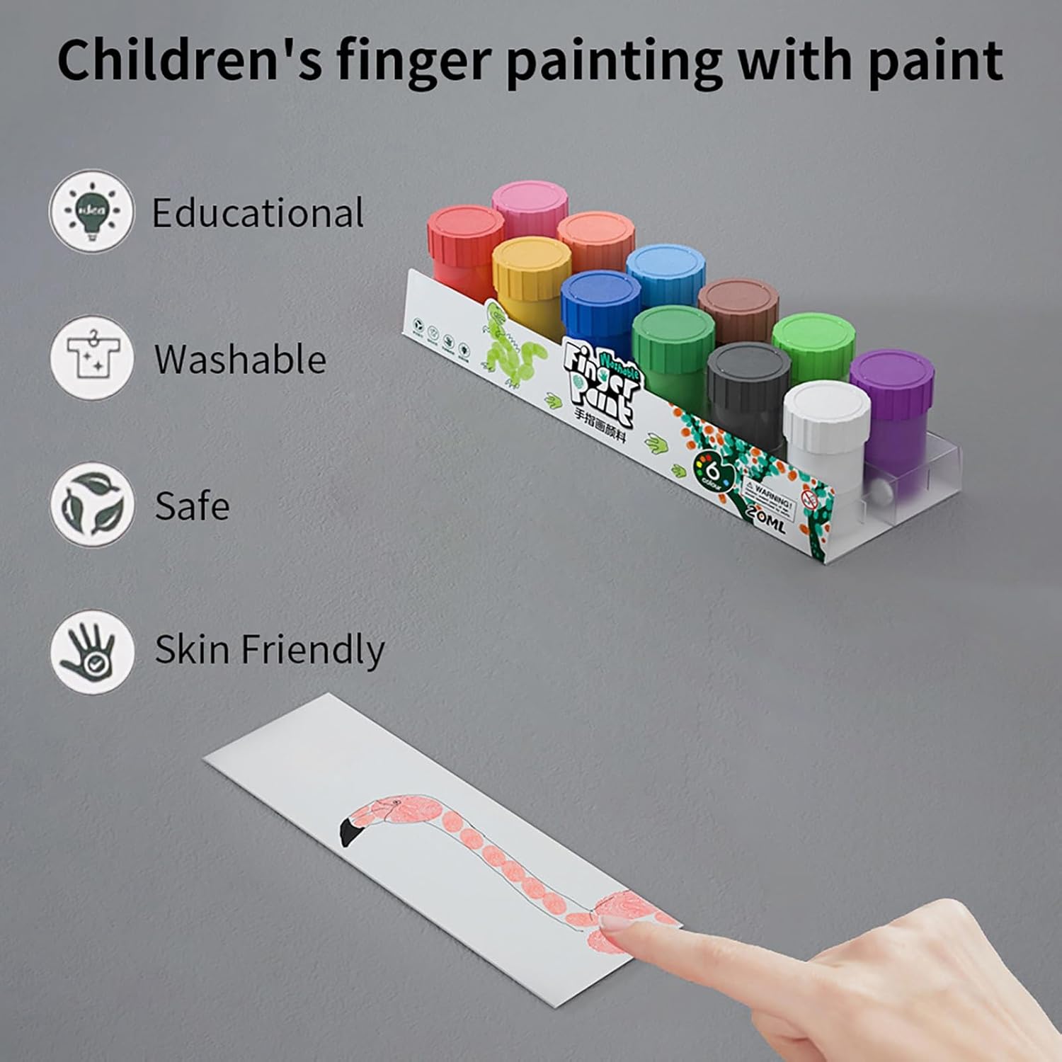 20ml Finger Paint Set Washable Colorful Finger Paints Versatile Painting Tools with Soft Paintbrush for DIY Artistic Projects (12 Colors)