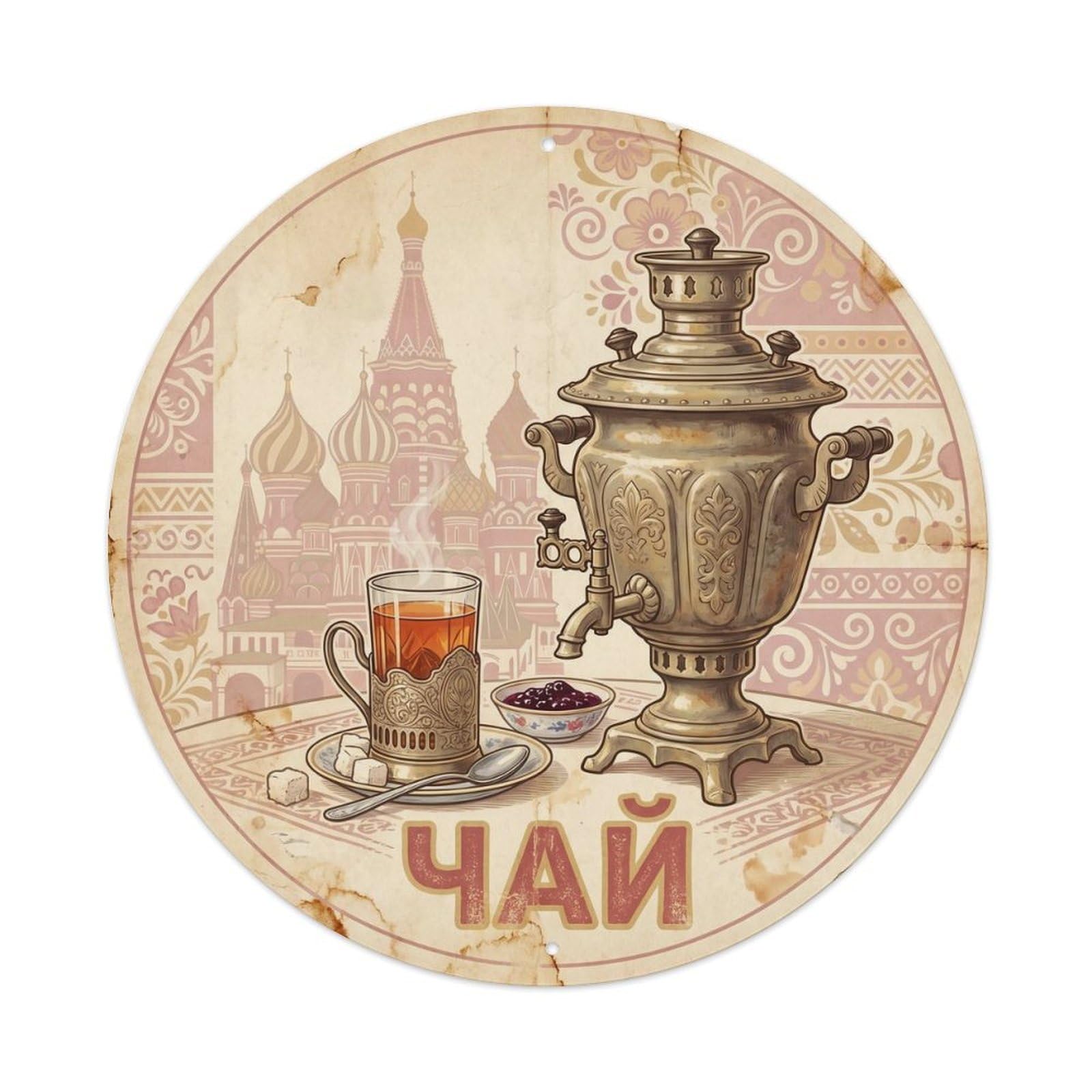 Russian Travel Tea Cup Afternoon Brew Classic Diner Metal Tin Sign