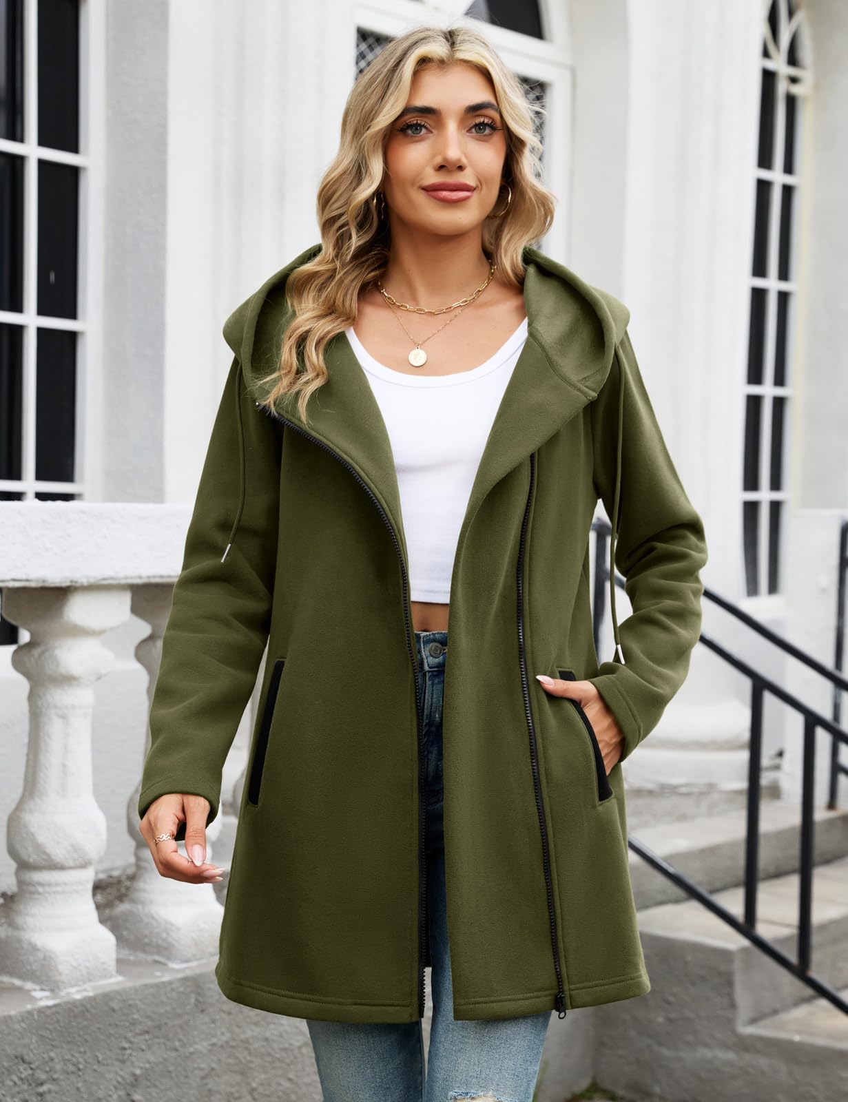 Vancavoo Sudaderas Mujer Cremallera Chaquetas con Capucha Asimetría Hoodie Polar Abrigo Casual Outwear Primavera y Otoño