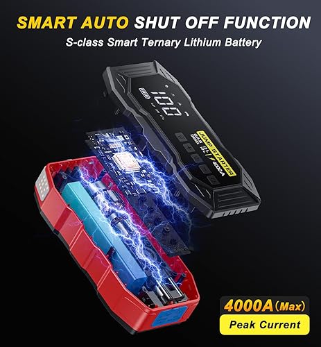 Miniatura 7 de Arrancador de salto con compresor de aire, batería portátil para automóvil (12 gasolinas10L diesel), 4000 A pico 160 PSI 12 V cargador de caja de