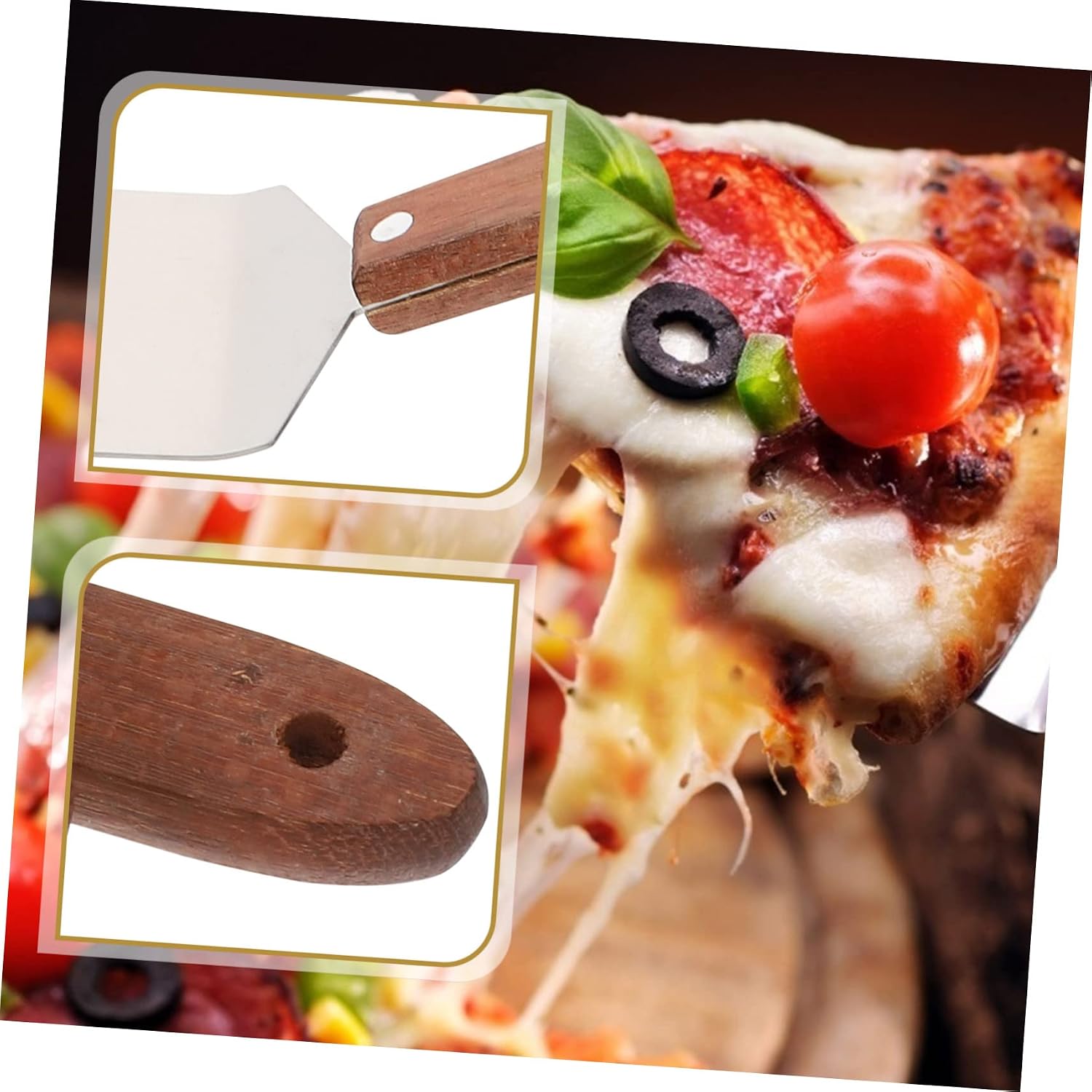Wood Handle Stainless Steel Flat Spatula Set, 2 Pieces