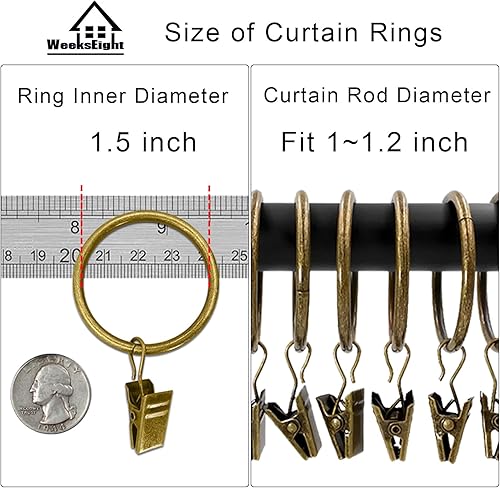 Miniatura 3 de WeeksEight 40 Pack Bronze Curtain Rings with Clips, Curtain Hooks Hangers Clip Rings for Hanging Drapes Bows Hat, Drapery Rings 1.5 in I D, Fits up