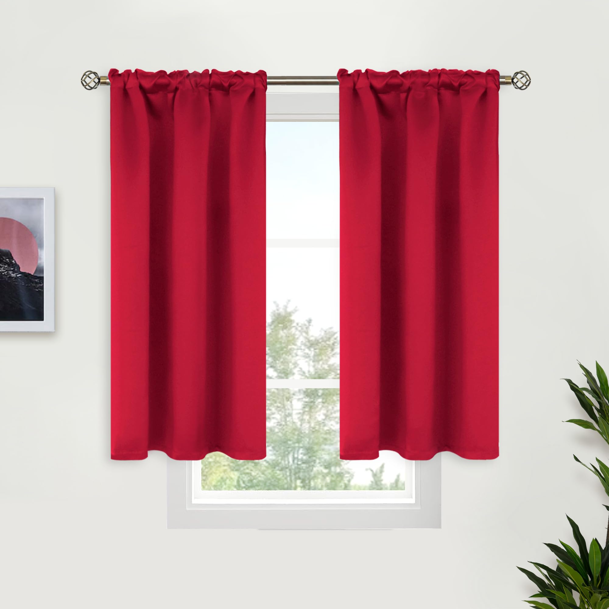 BGment Red Blackout Kitchen Curtains 40 Inch Length - Short Thermal Insulated Darpes with Rod Pocket Privacy Christmas Decor for Cafe Bathroom Window, 2 Panels, 34 x 40 Inch — image 1