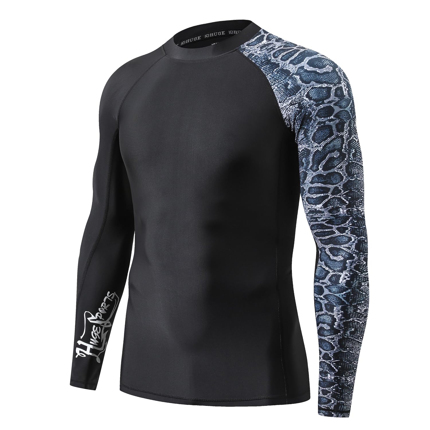 HUGE SPORTS Rash Guard Maniche Lunghe, Uomo - Maglia Protettiva in Speciale Tessuto Elastico - Protezione Solare UV (UPF) 50+