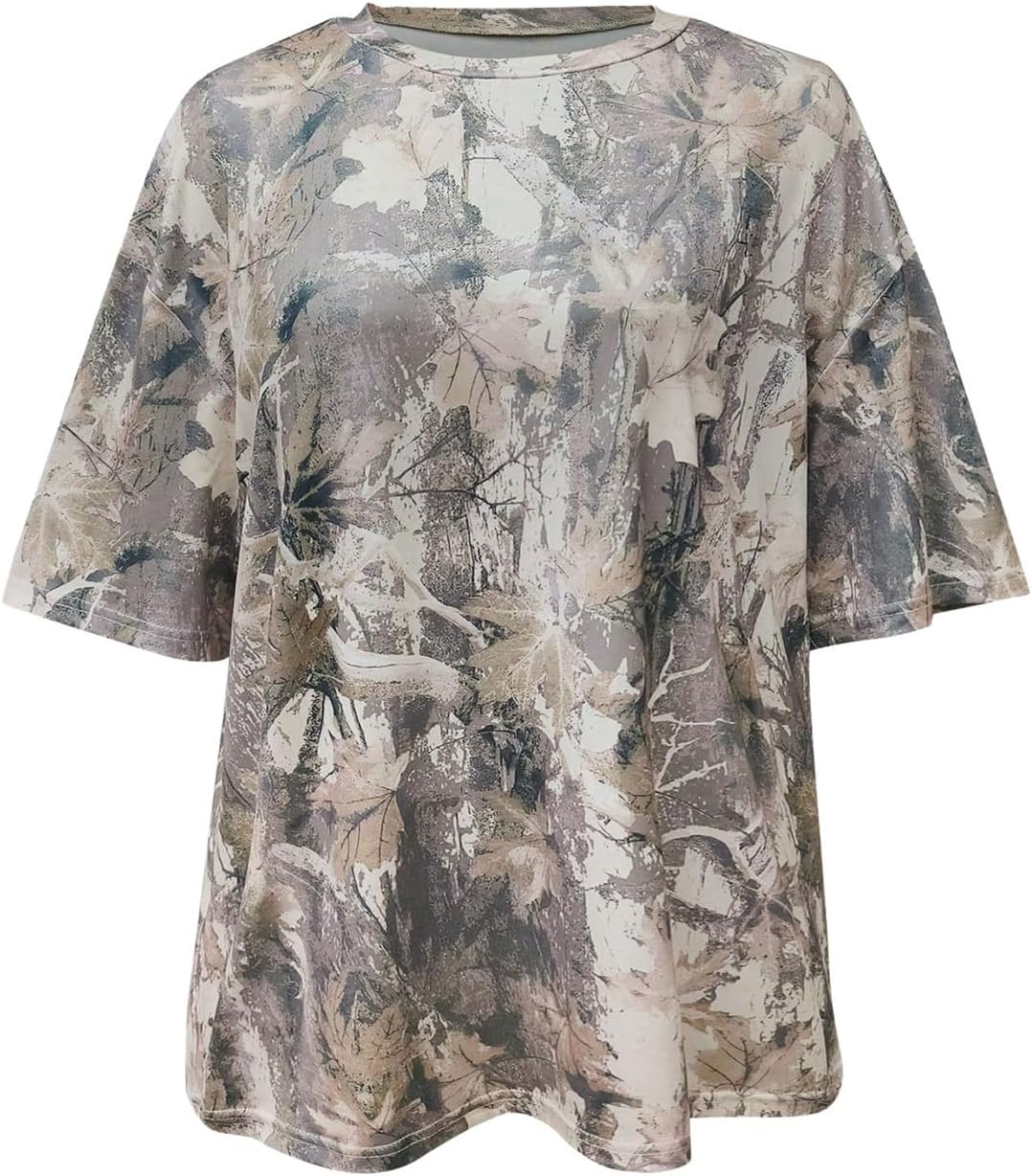 SOLY HUX Women's Camo Print T Shirts Loose Short Sleeve Crew Neck Drop Shoulder Tee Tops Streetwear - Image 4